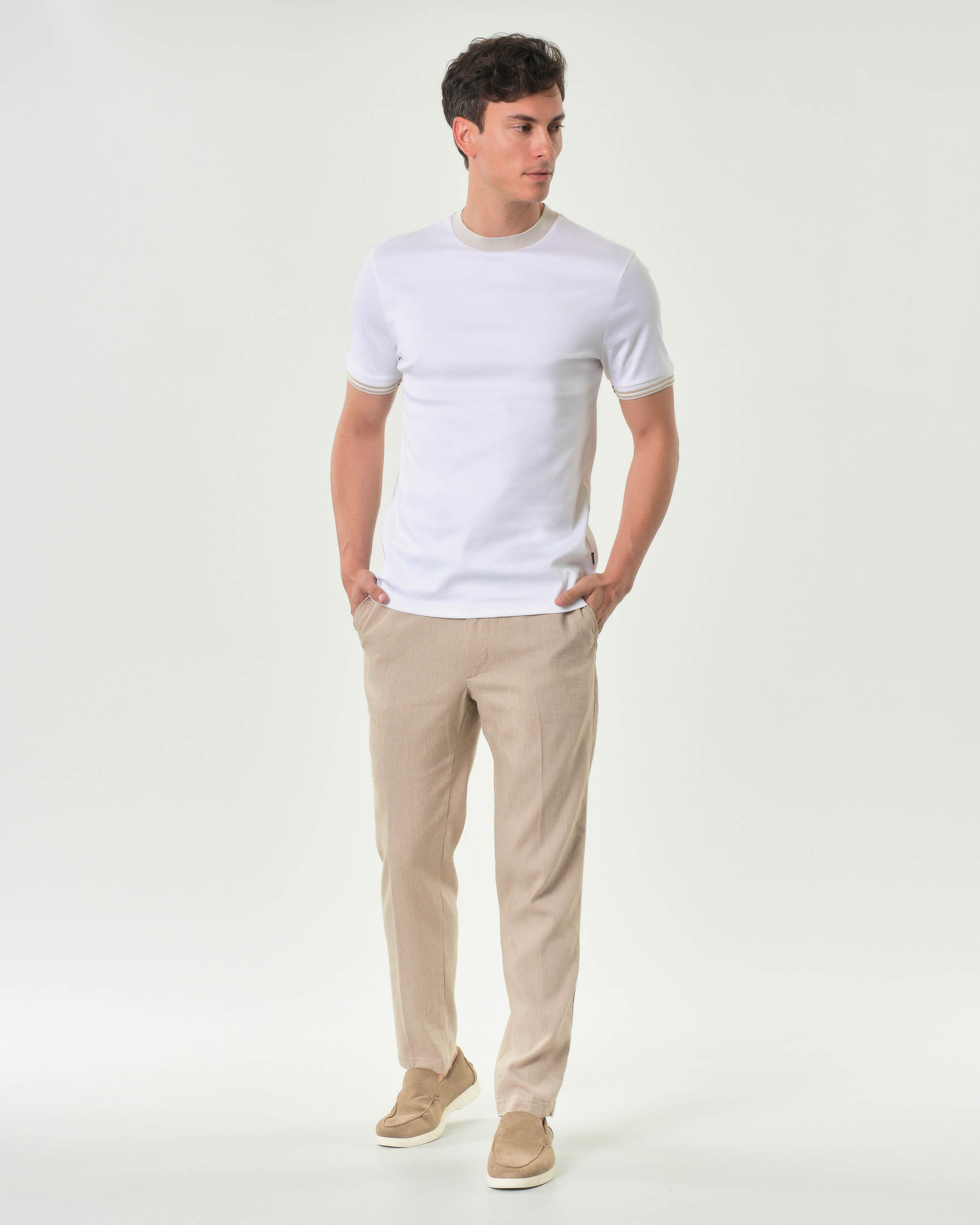 Pantalaccio Kane Boss beige in misto lino e viscosa stretch