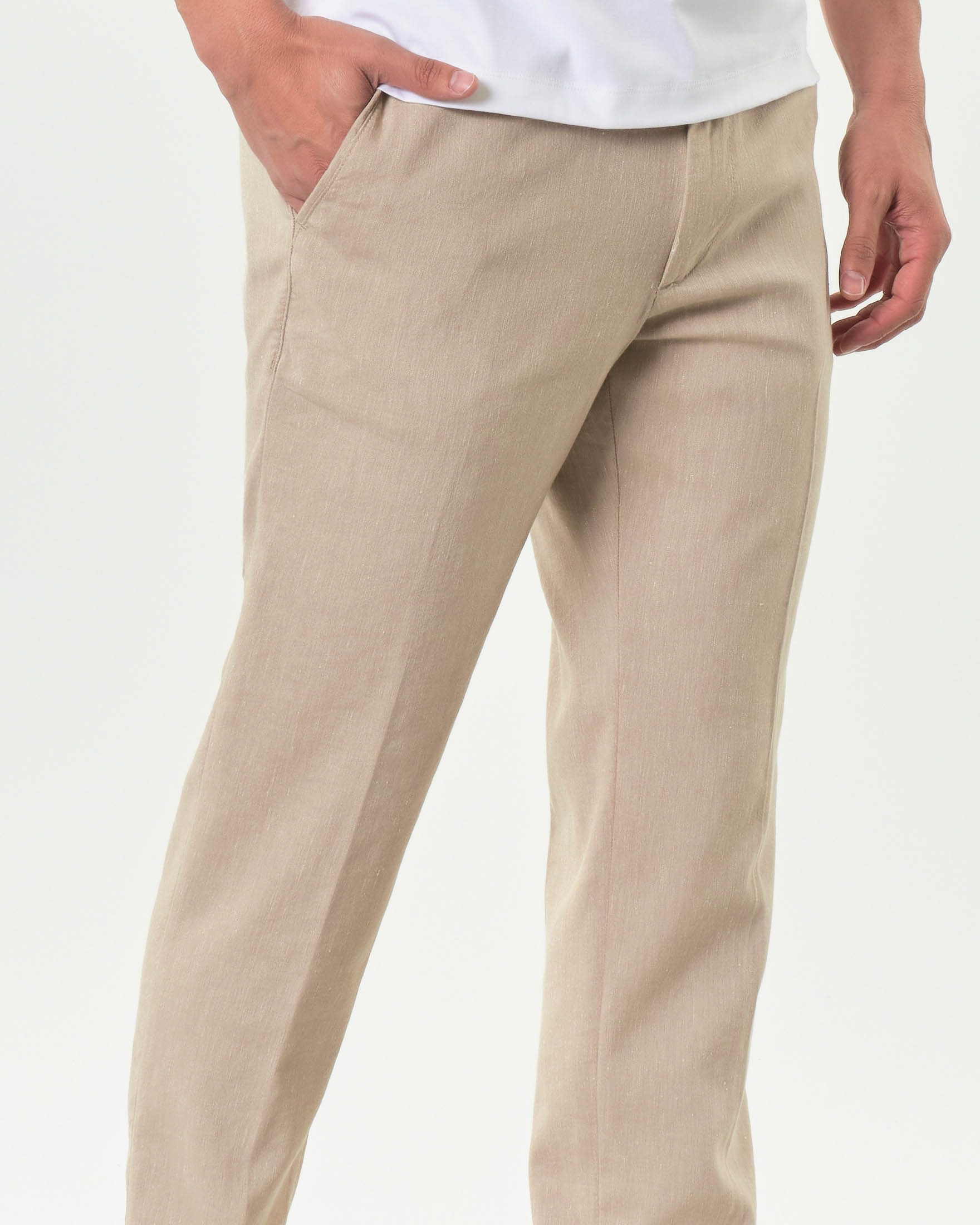 Pantalaccio Kane Boss beige in misto lino e viscosa stretch image