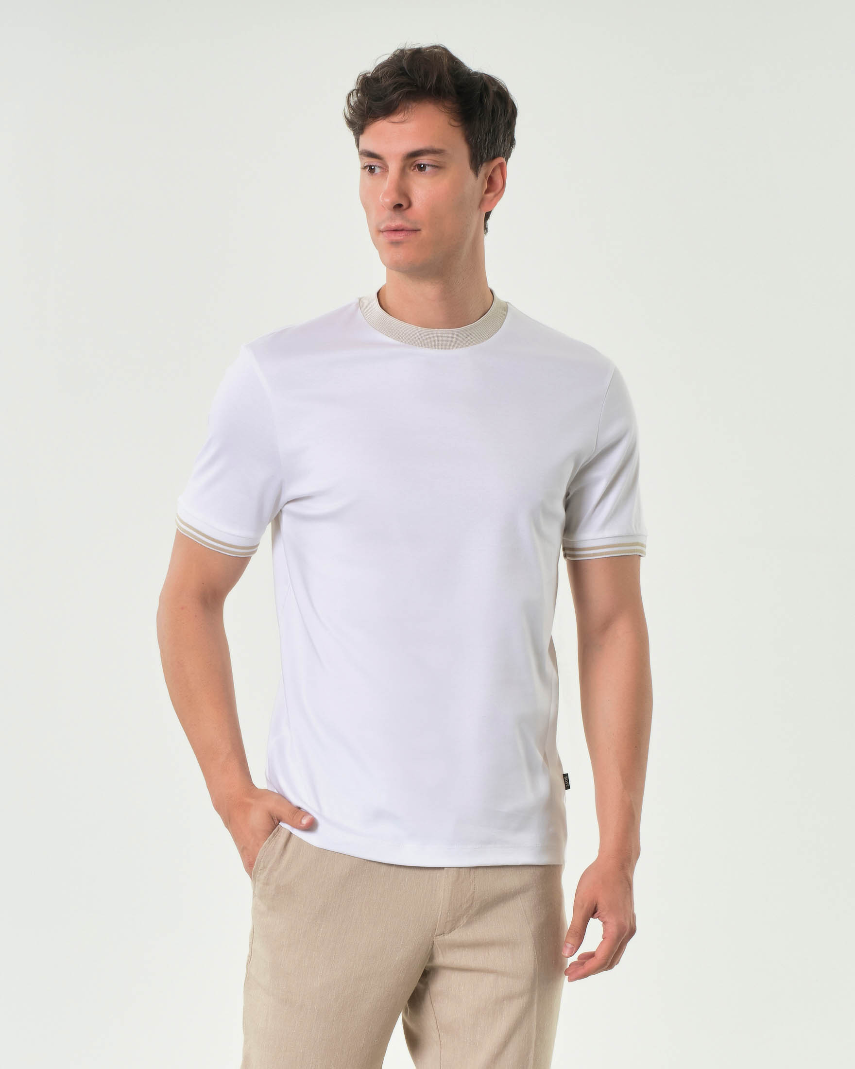 T-shirt mezza manica Tessler bianca in puro cotone mercerizzato