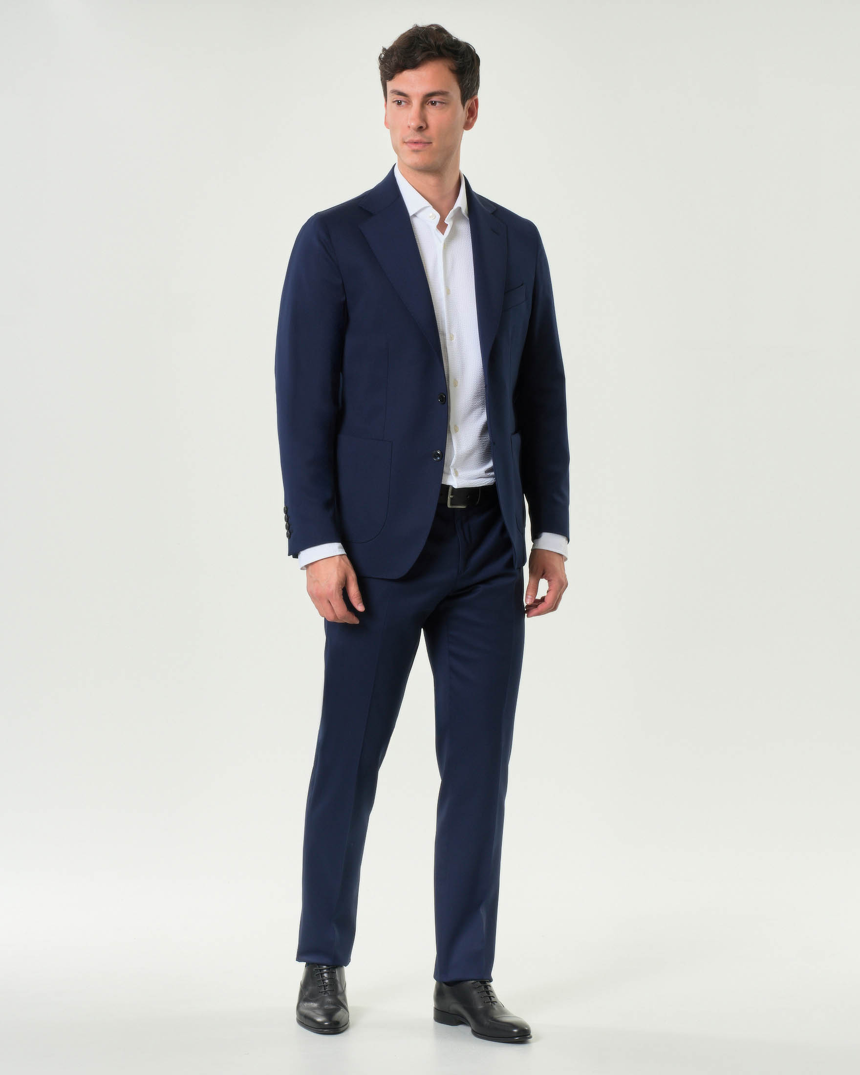 Abito sfoderato drop 7 in tela di lana stretch blu