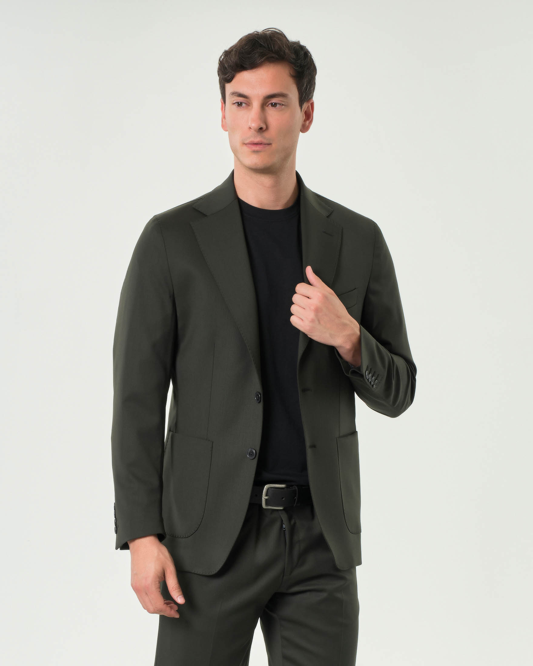 Abito Colamarino sfoderato drop 7 in tela di lana stretch verde scuro image