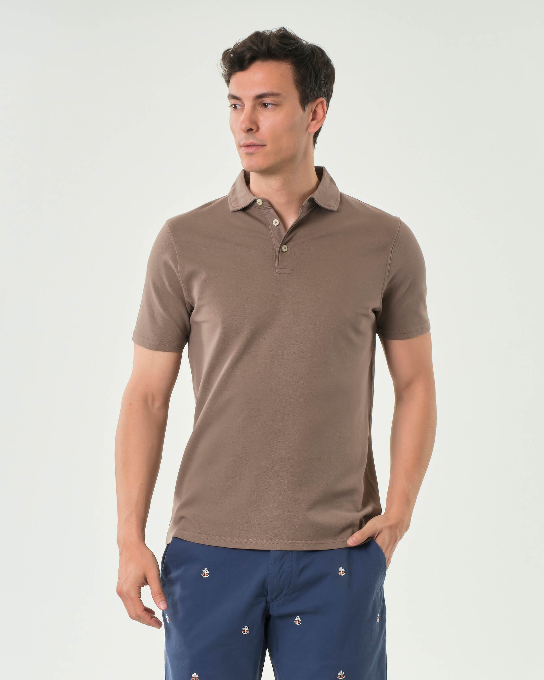 Polo mezza manica Impure marrone in micro piquet di cotone stretch