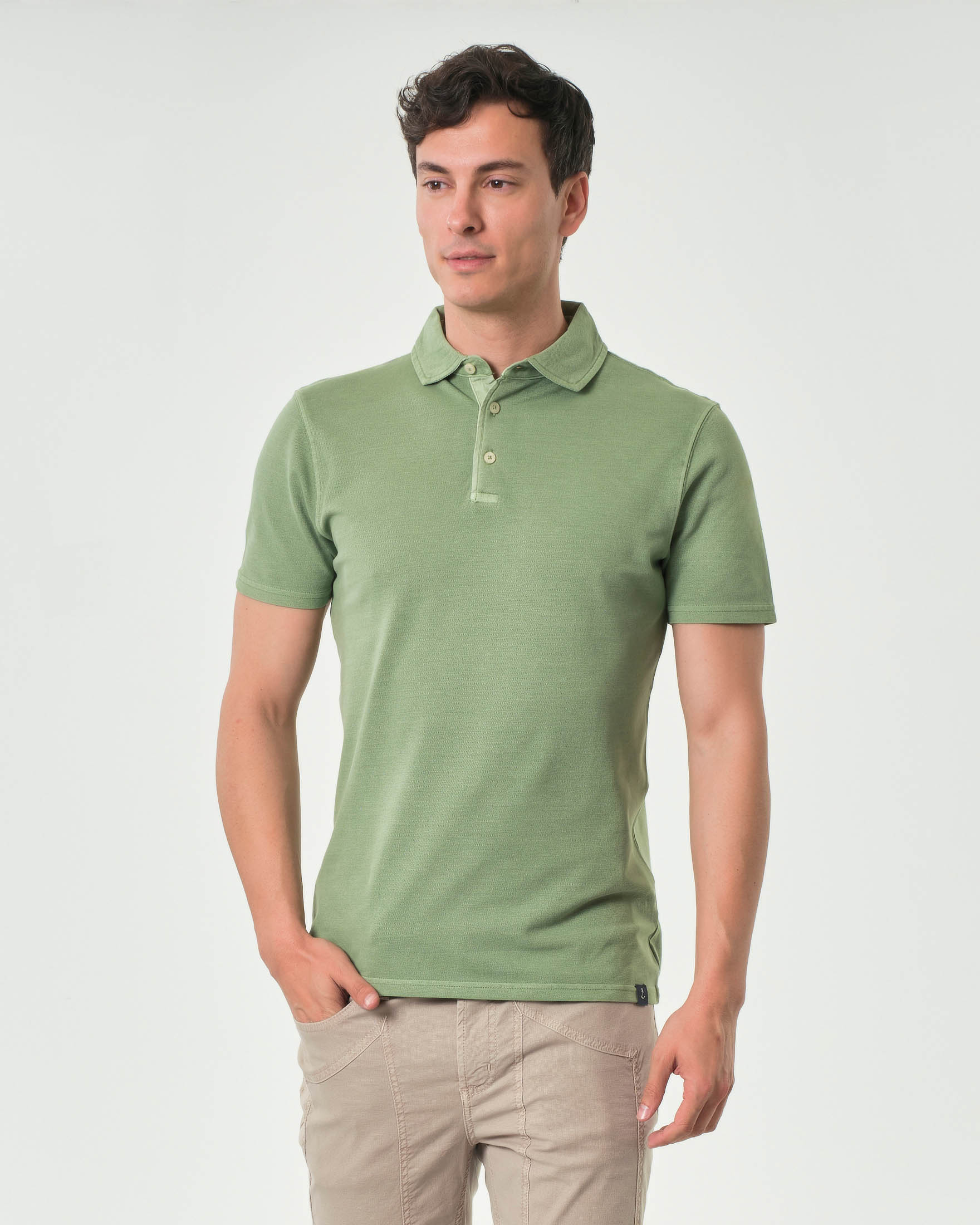 Polo mezza manica Impure verde salvia in micro piquet di cotone stretch