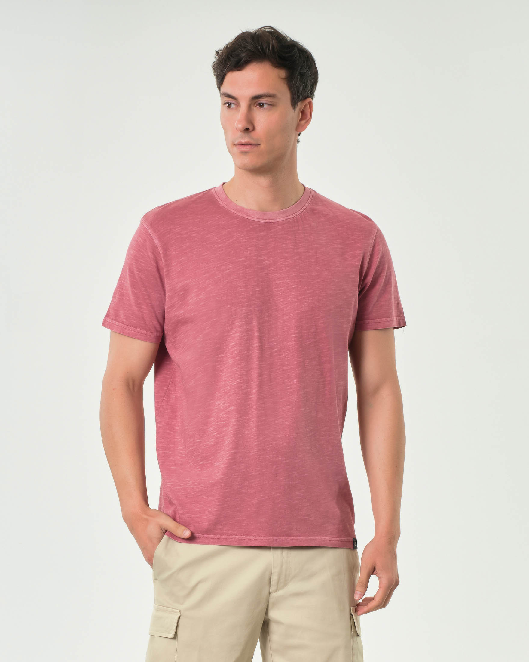 T-shirt mezza manica Impure rosa antico in cotone fiammato