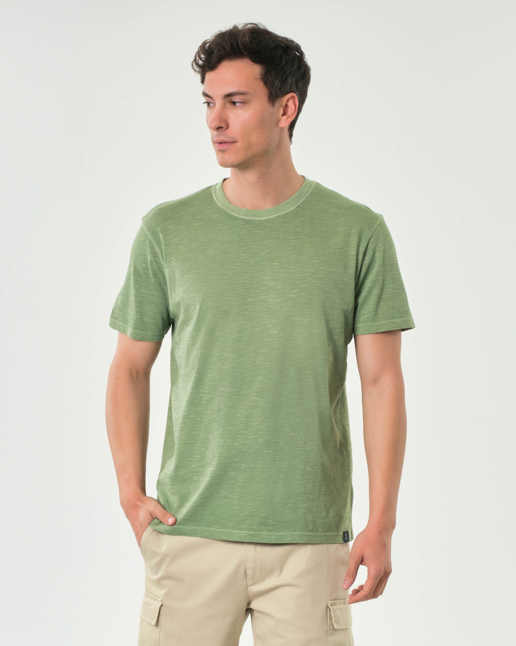 T-shirt mezza manica Impure verde salvia in cotone fiammato
