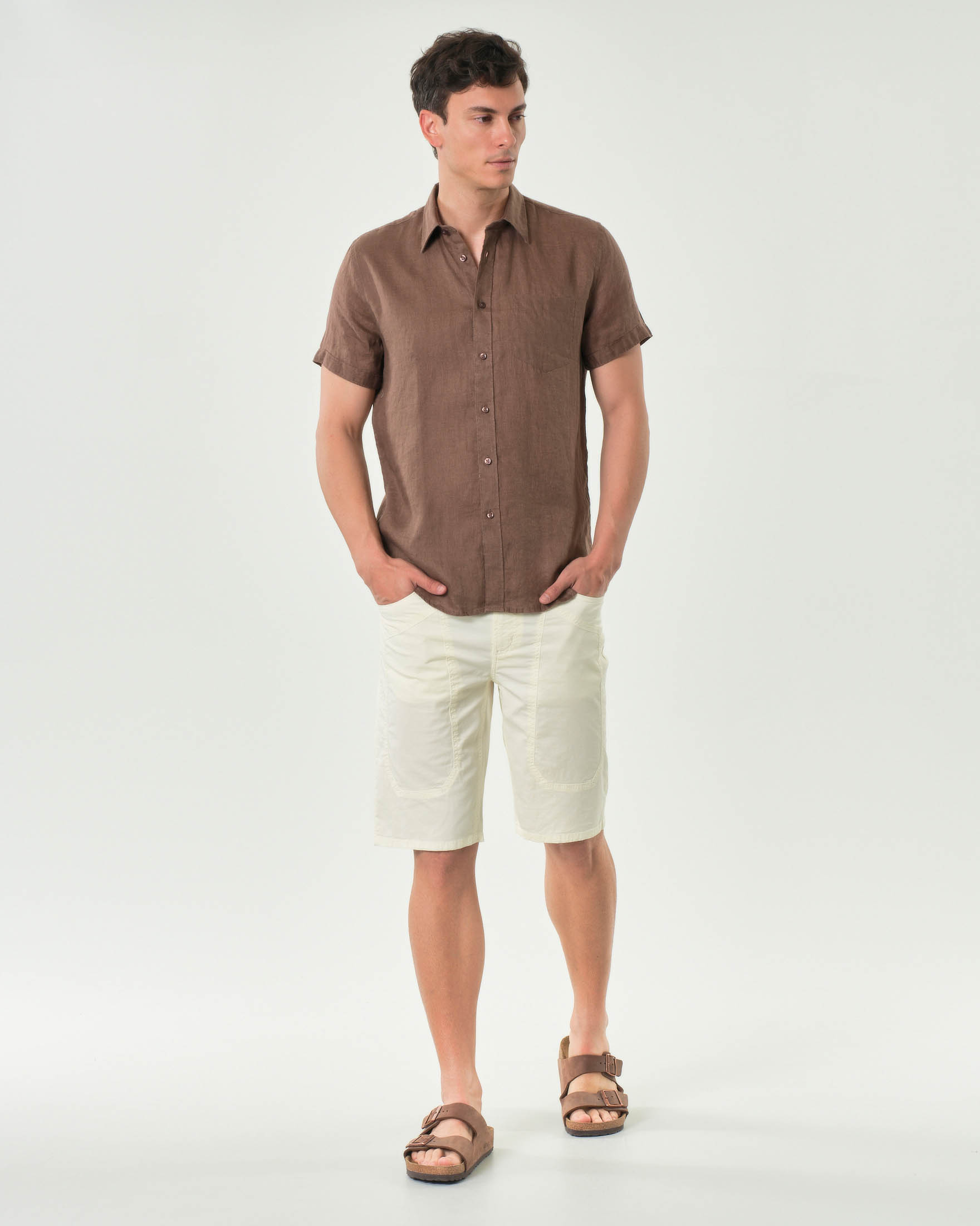 Bermuda Jeckerson panna in gabardina di cotone stretch con toppa