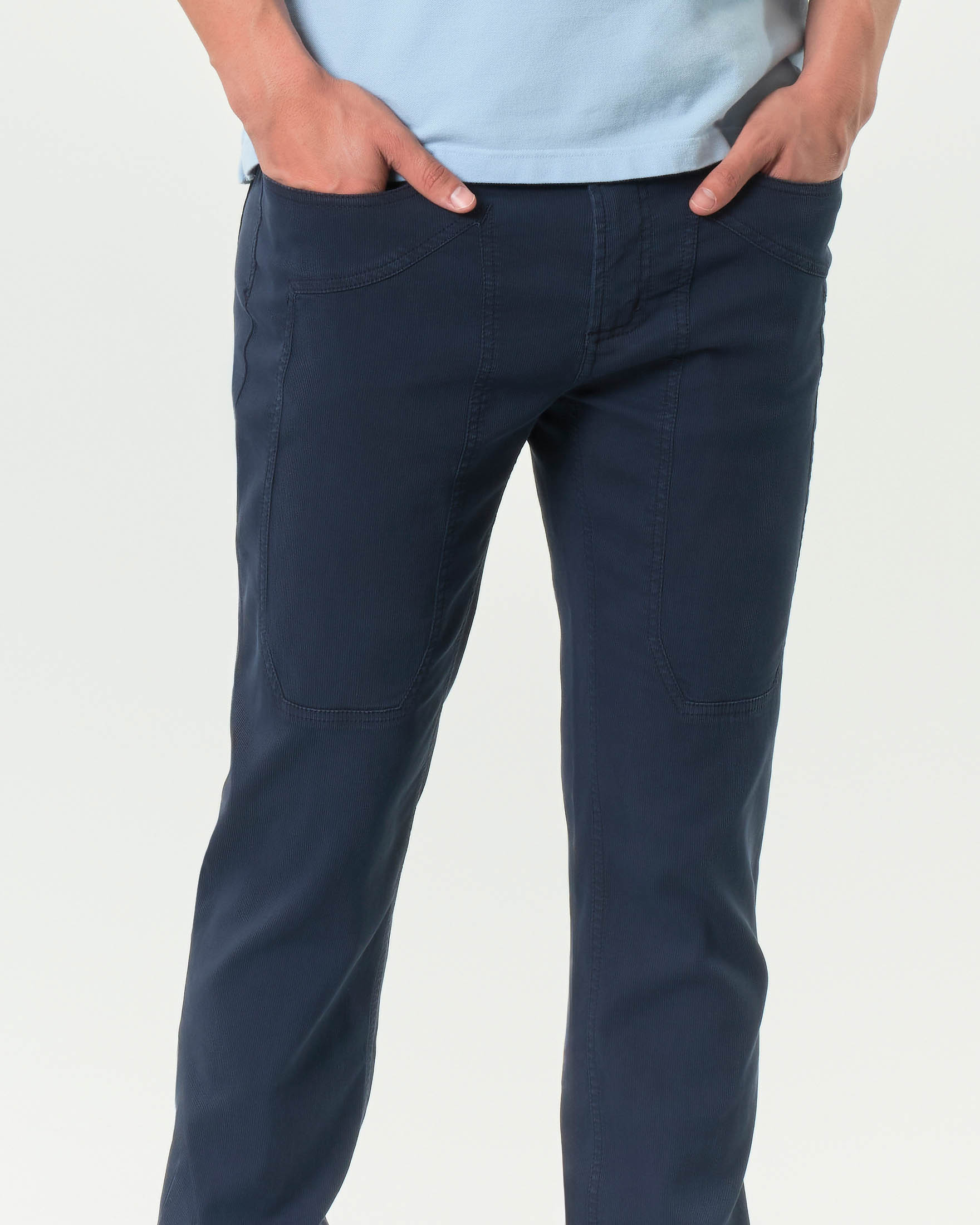 Pantalone Jeckerson blu cinque tasche modello PA077 in cotone stretch micro riga con toppa image