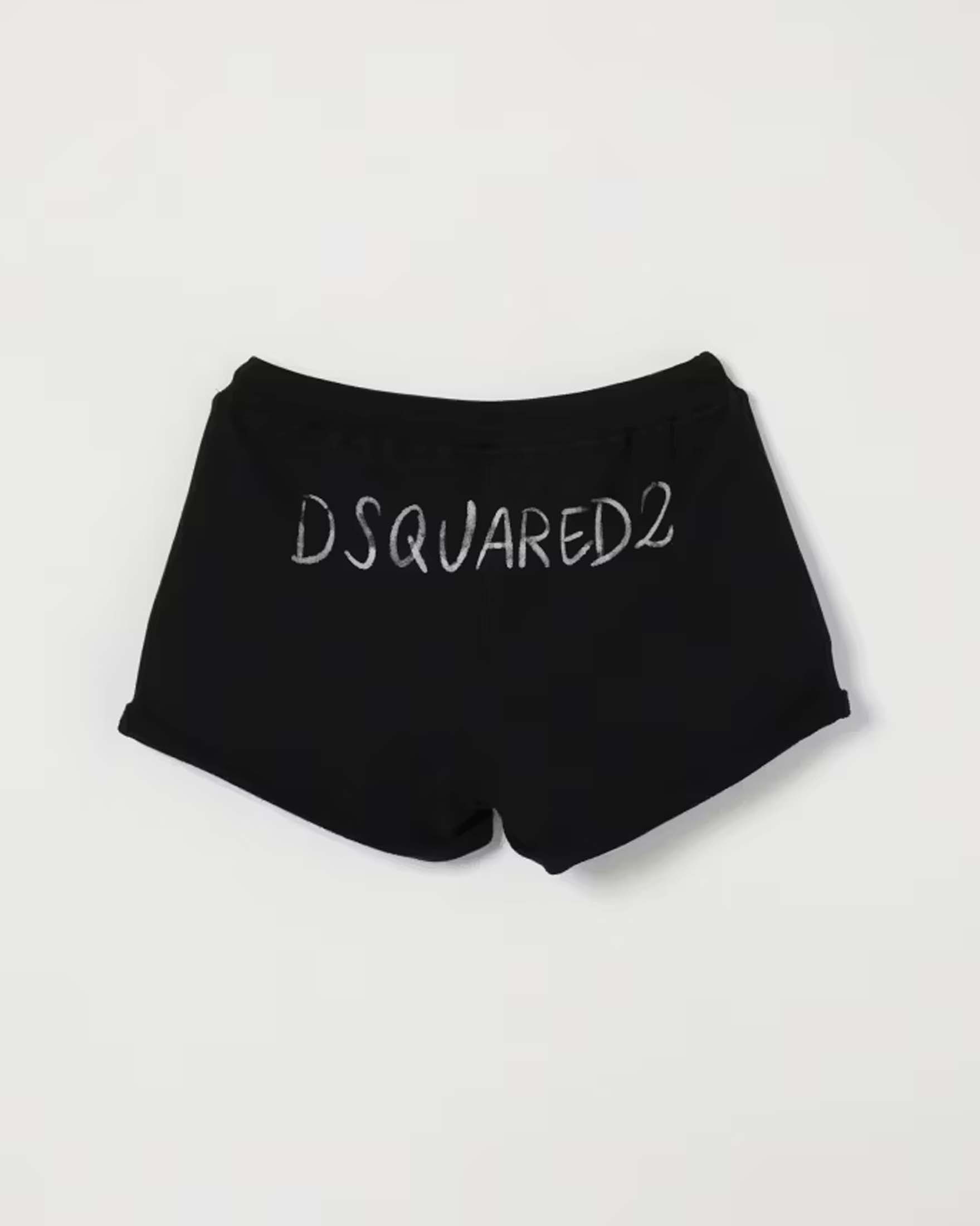 Short nero Dsquared2 in felpa di cotone con scritta logo bianca sul retro image