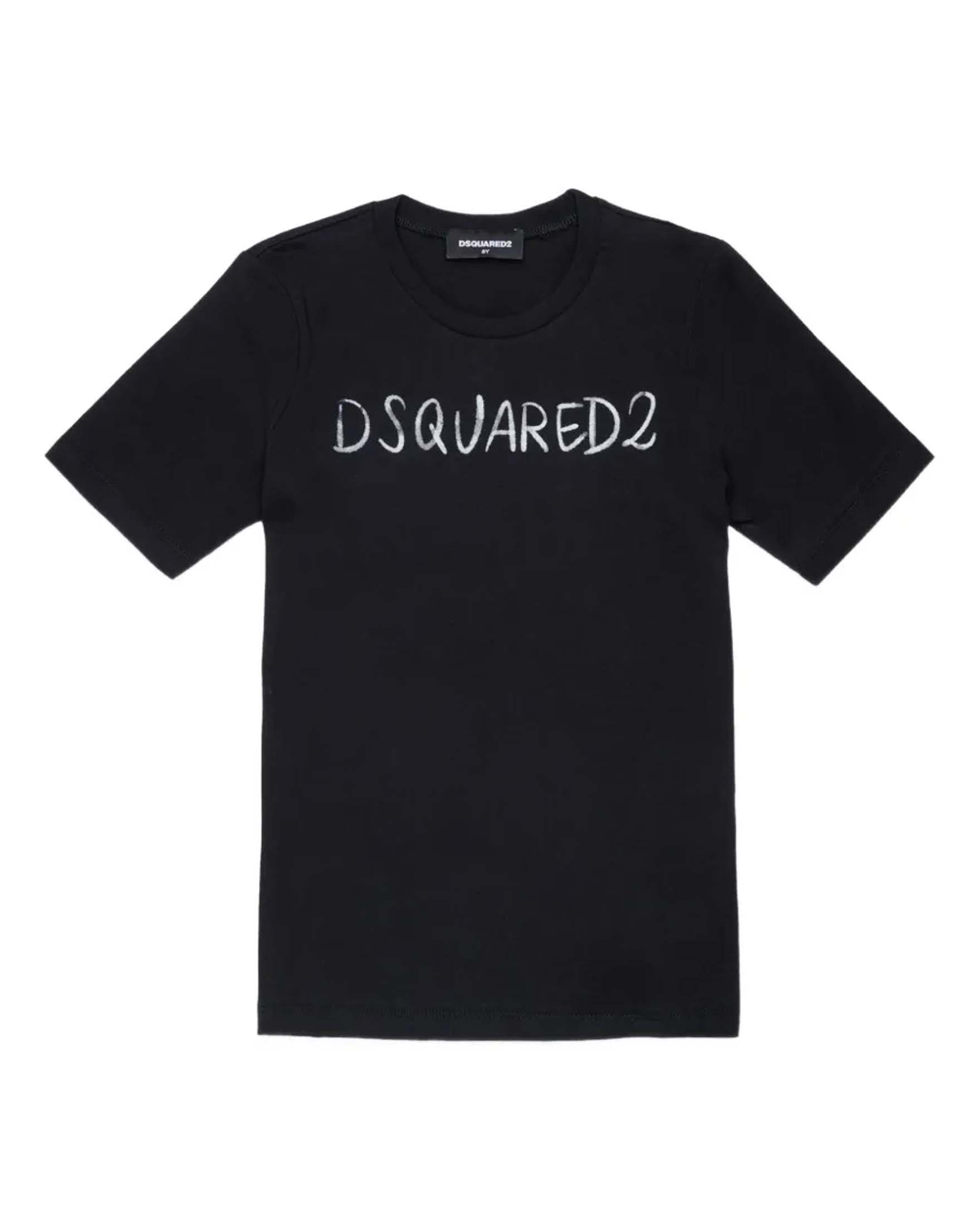 T-shirt Dsquared2 nera in puro cotone con scritta logo sfumata
