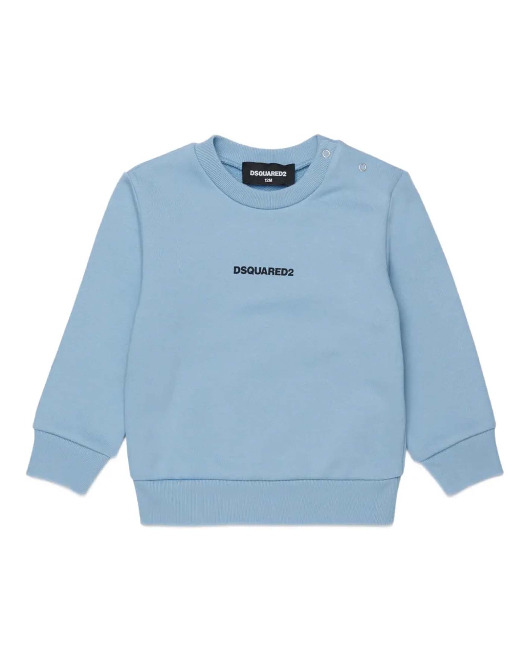 Felpa Dsquared2 azzurra in puro cotone con mini logo bianco