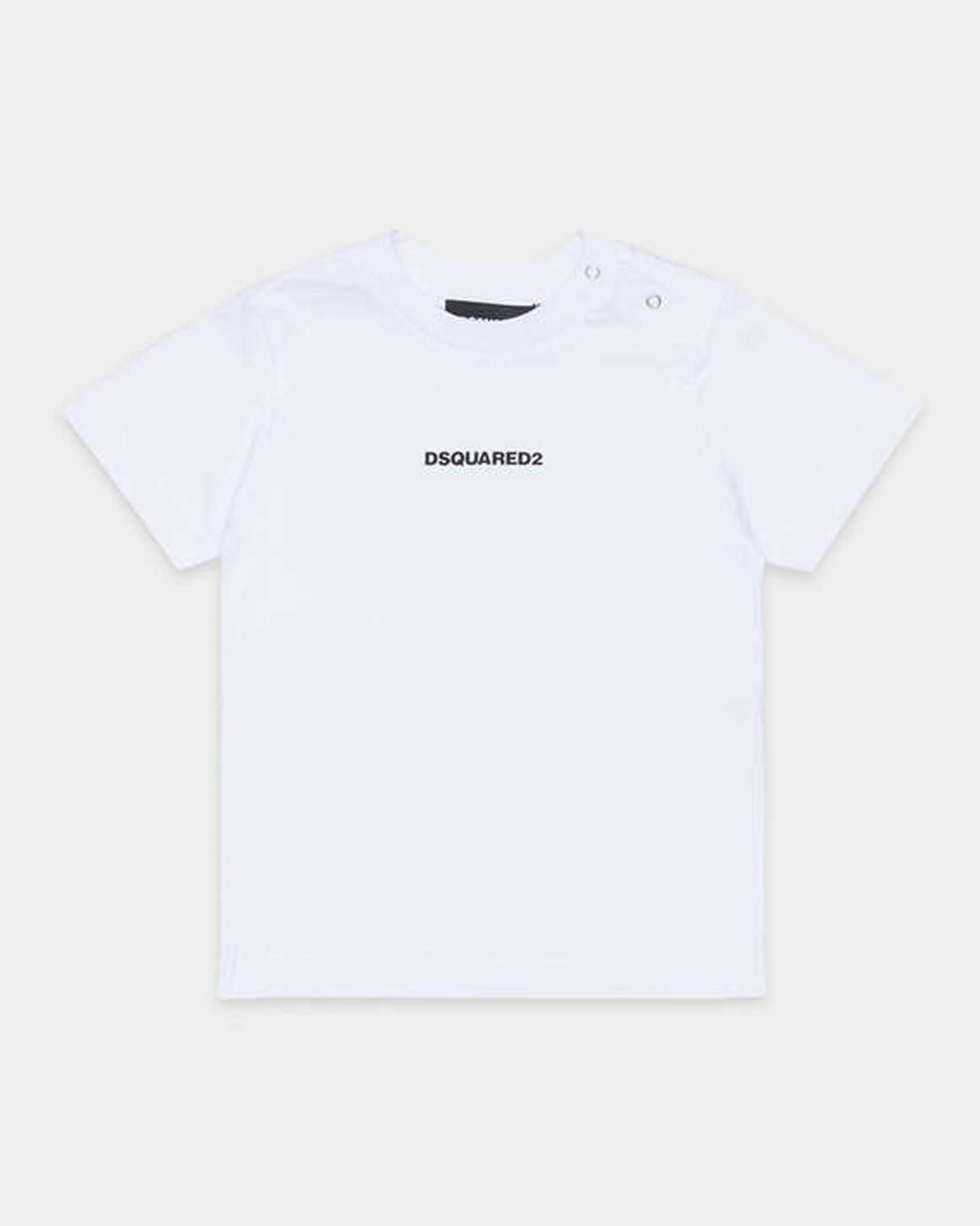 T-shirt Dsquared2 bianca in puro cotone con mini scritta logo nera