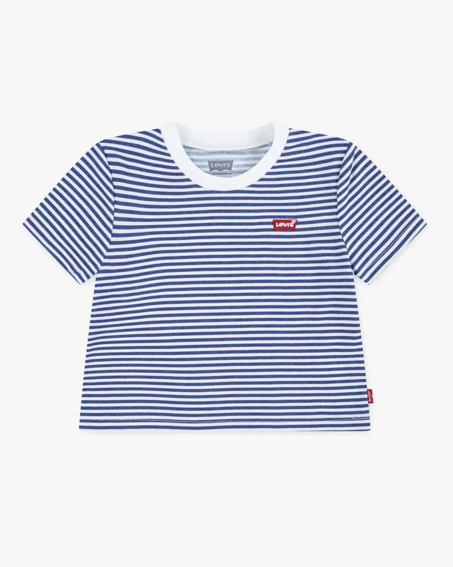 T-shirt Levi's in cotonea righe bianche e blu con logo batwing rosso