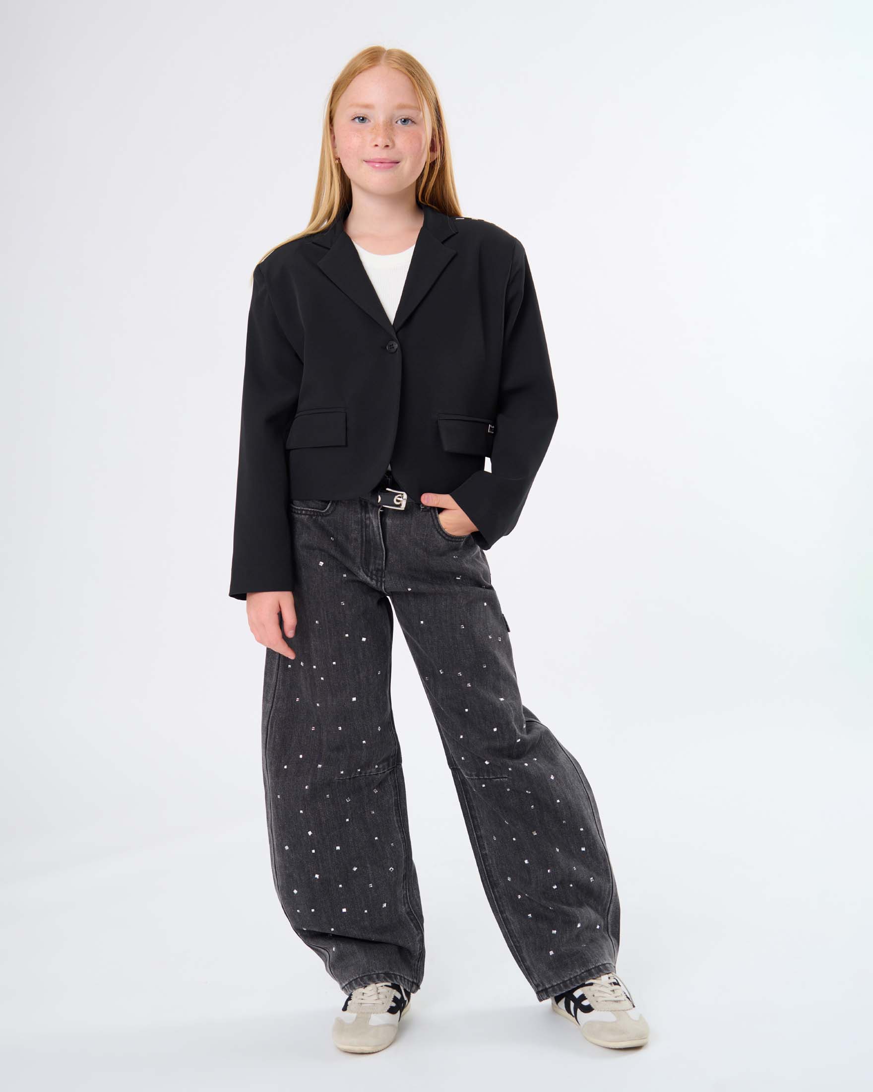 Blazer nero Manila Grace modello bomber con impunture bianche image