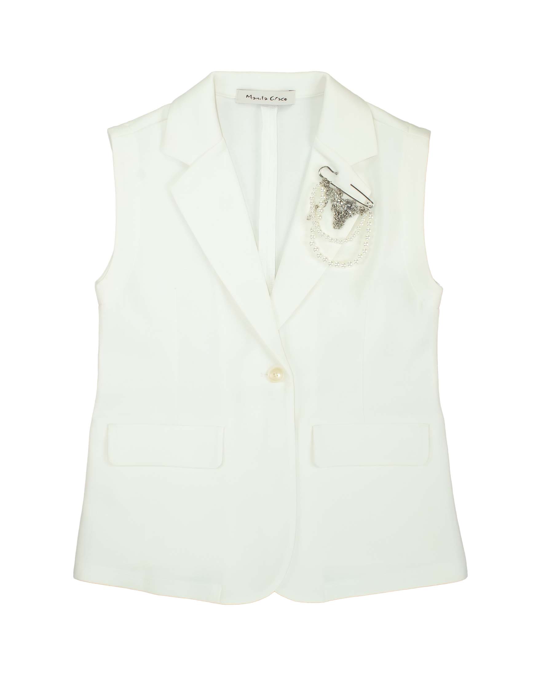 Blazer bianco smanicato Manila Grace con spilla sul davanti