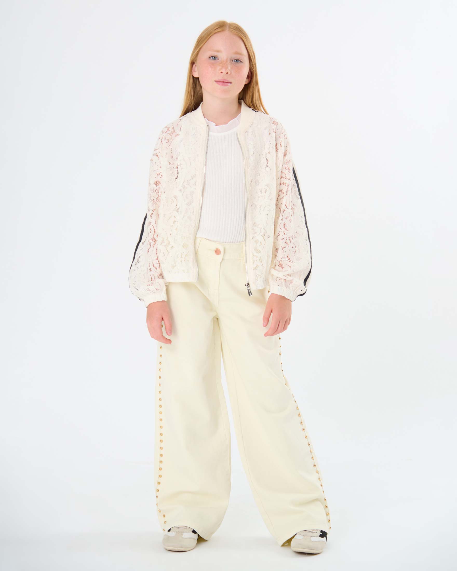 Giacca bomber Manila Grace in pizzo color panna con zip image
