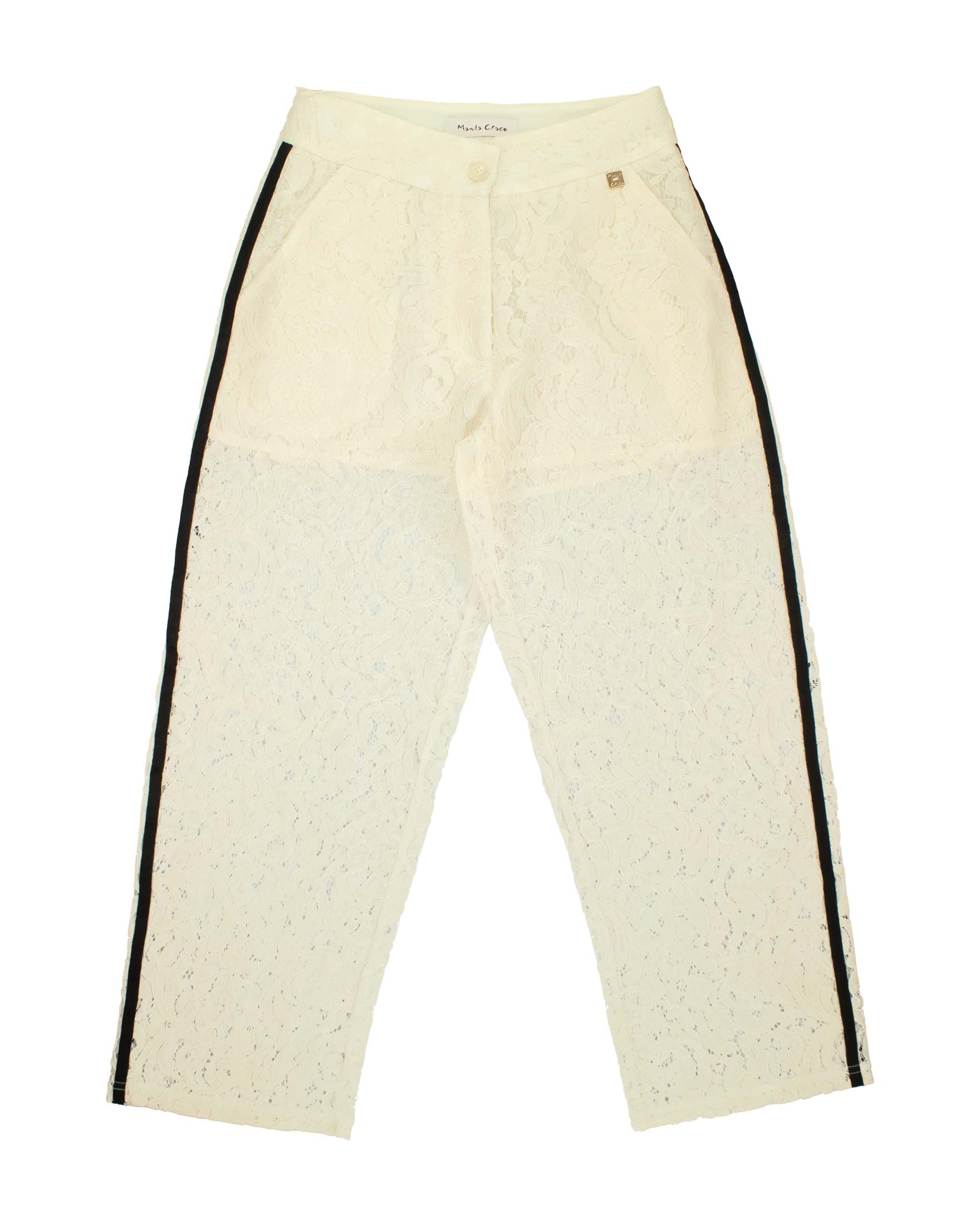 Pantalone carrot fit Manila Grace in pizzo color panna di misto cotone