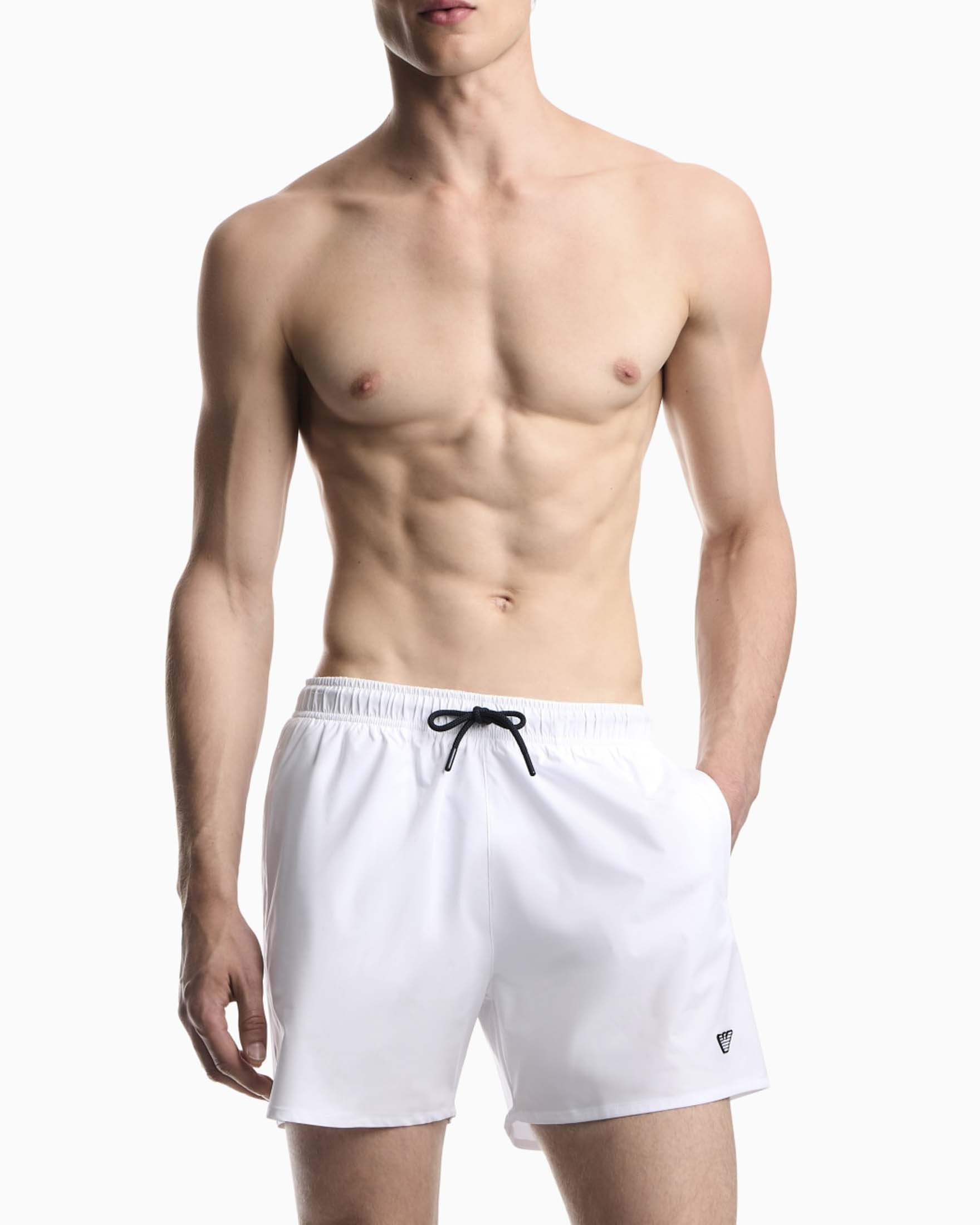 Boxer mare Emporio Armani bianco con coulisse e logo ricamato