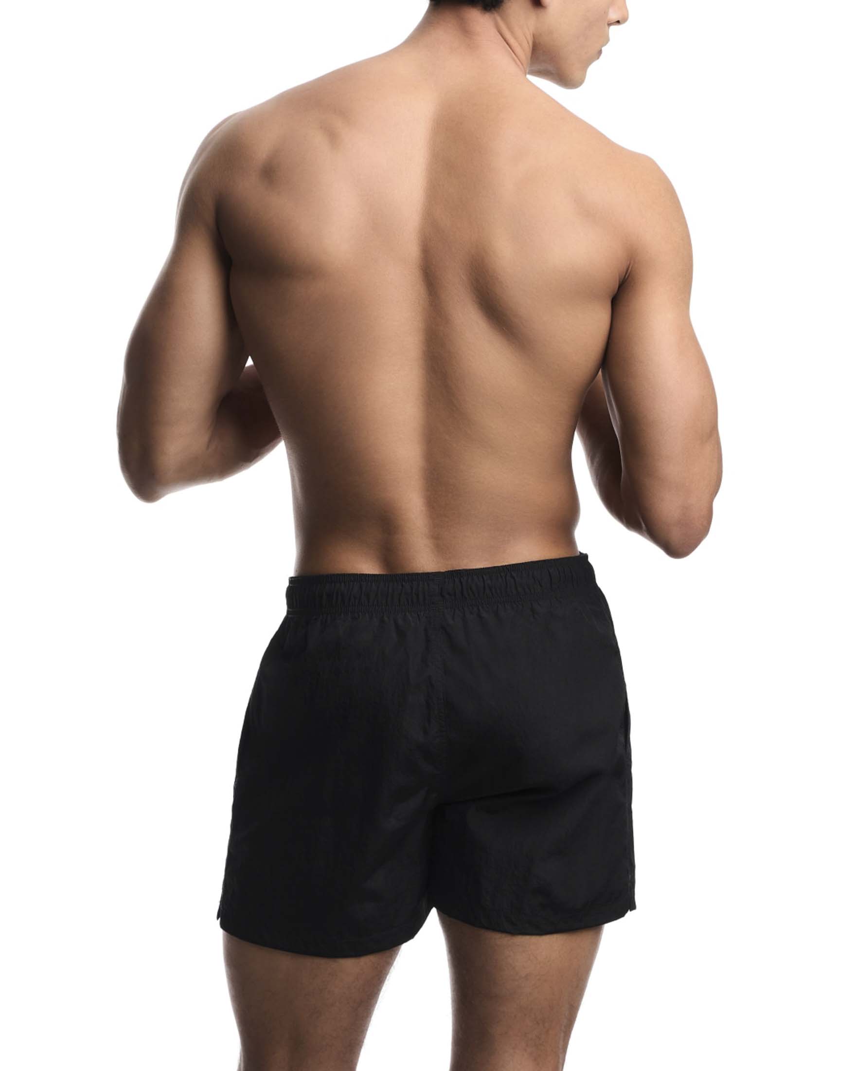 Boxer mare Emporio Armani nero in tessuto crinkle con logo stampato laterale image