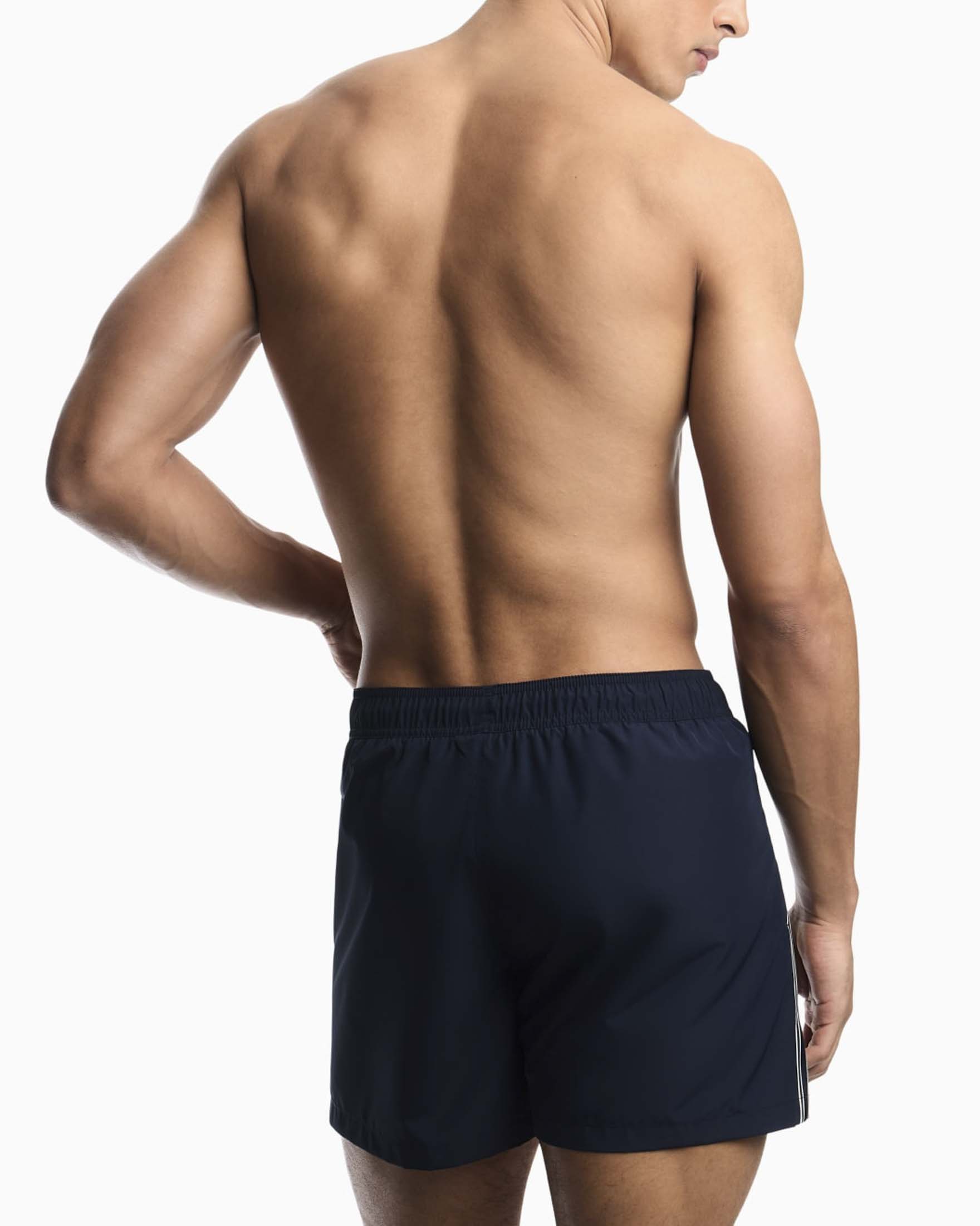 Boxer mare Emporio Armani blu navy con bande porta logo e tasche a zip image