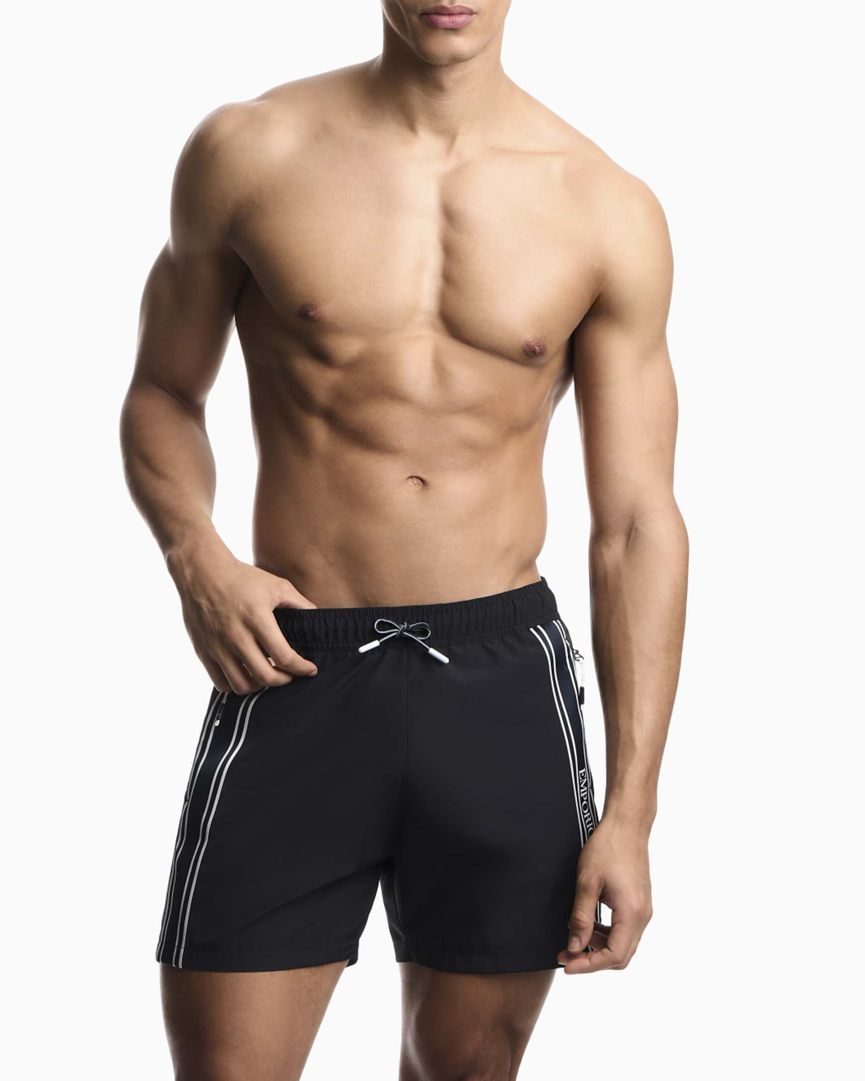 Boxer mare Emporio Armani nero con bande porta logo e tasche a zip