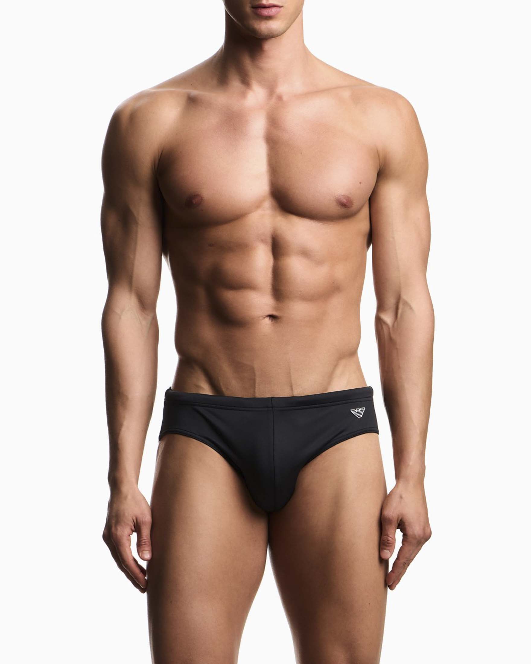 Slip mare Emporio Armani nero in tessuto elasticizzato con logo ricamato