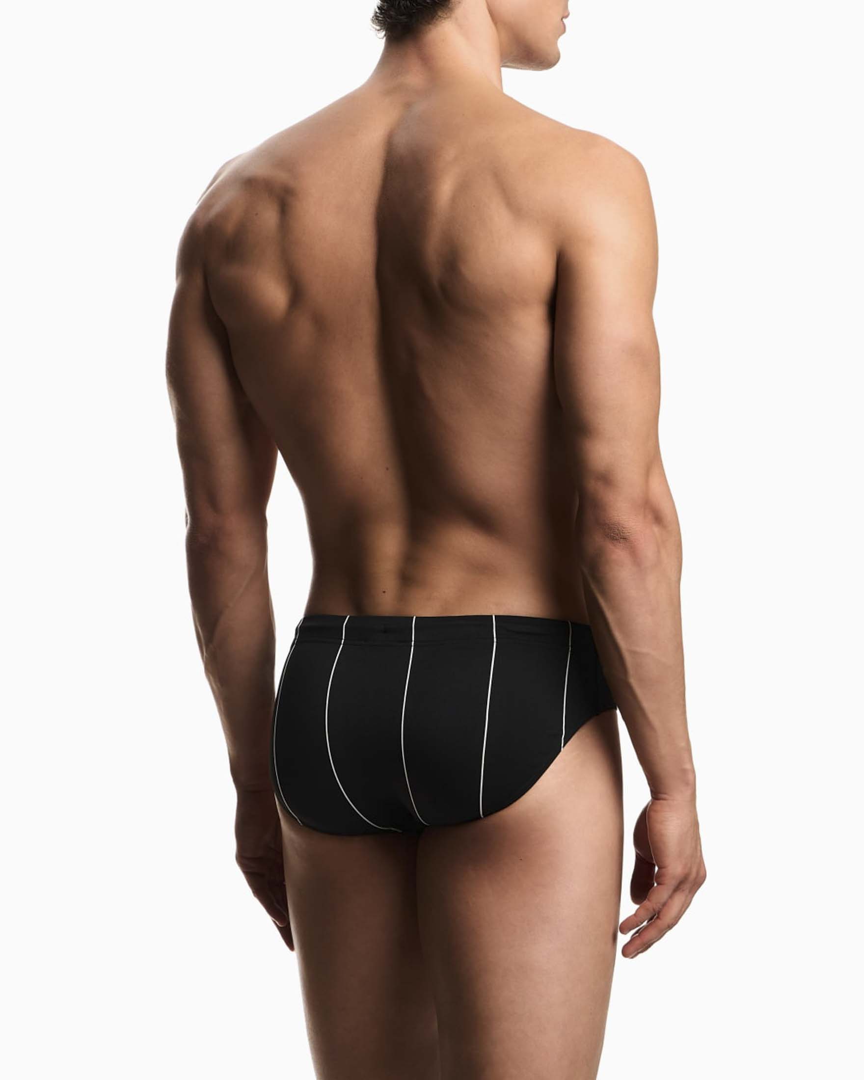 Slip mare Emporio Armani Mare nero gessato in tessuto stretch con logo ricamato image