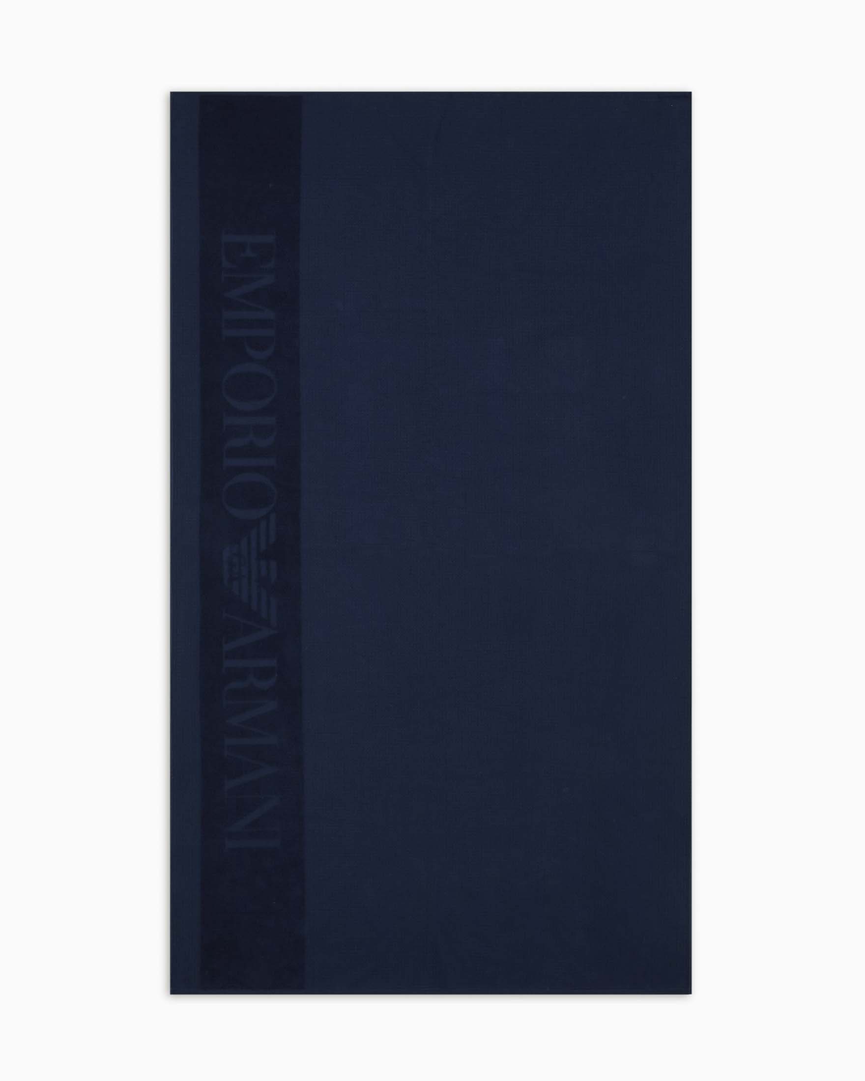 Telo mare Emporio Armani blu scuro in cotone con logo jacquard