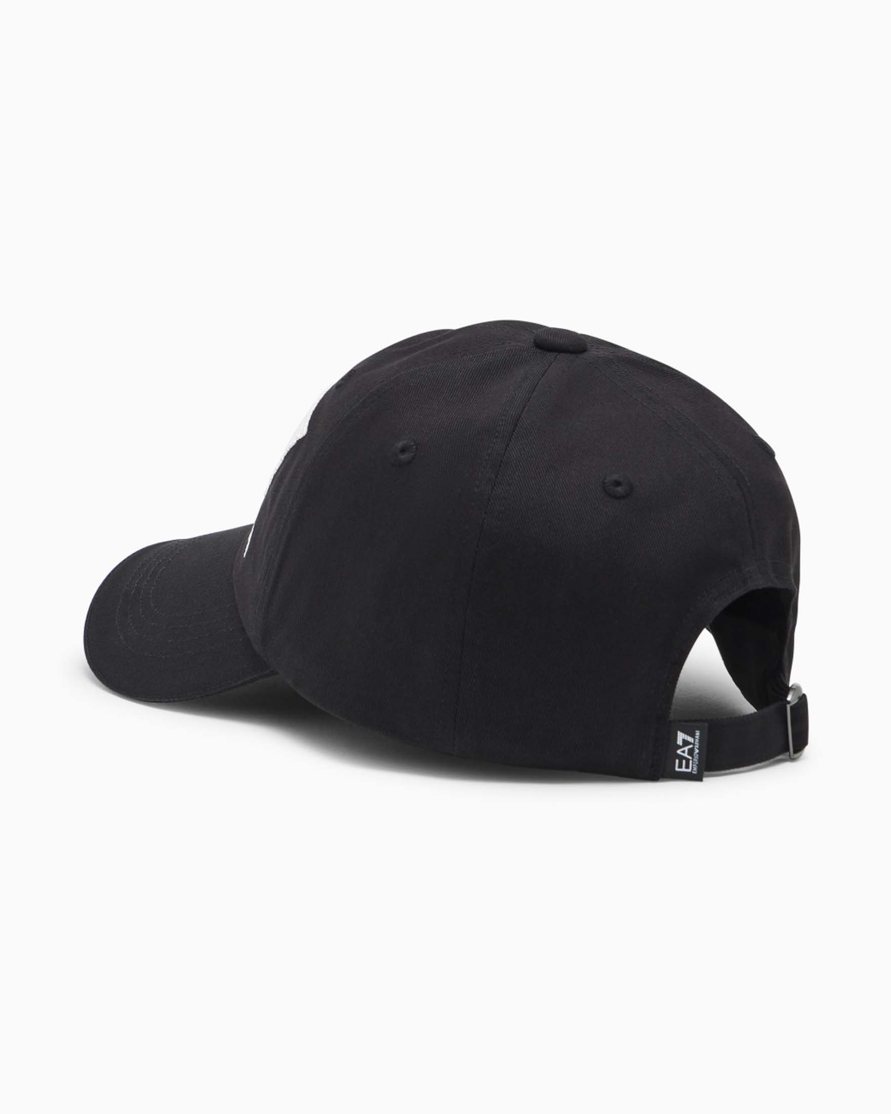 Berretto baseball EA7 nero in cotone con maxi logo ricamato image