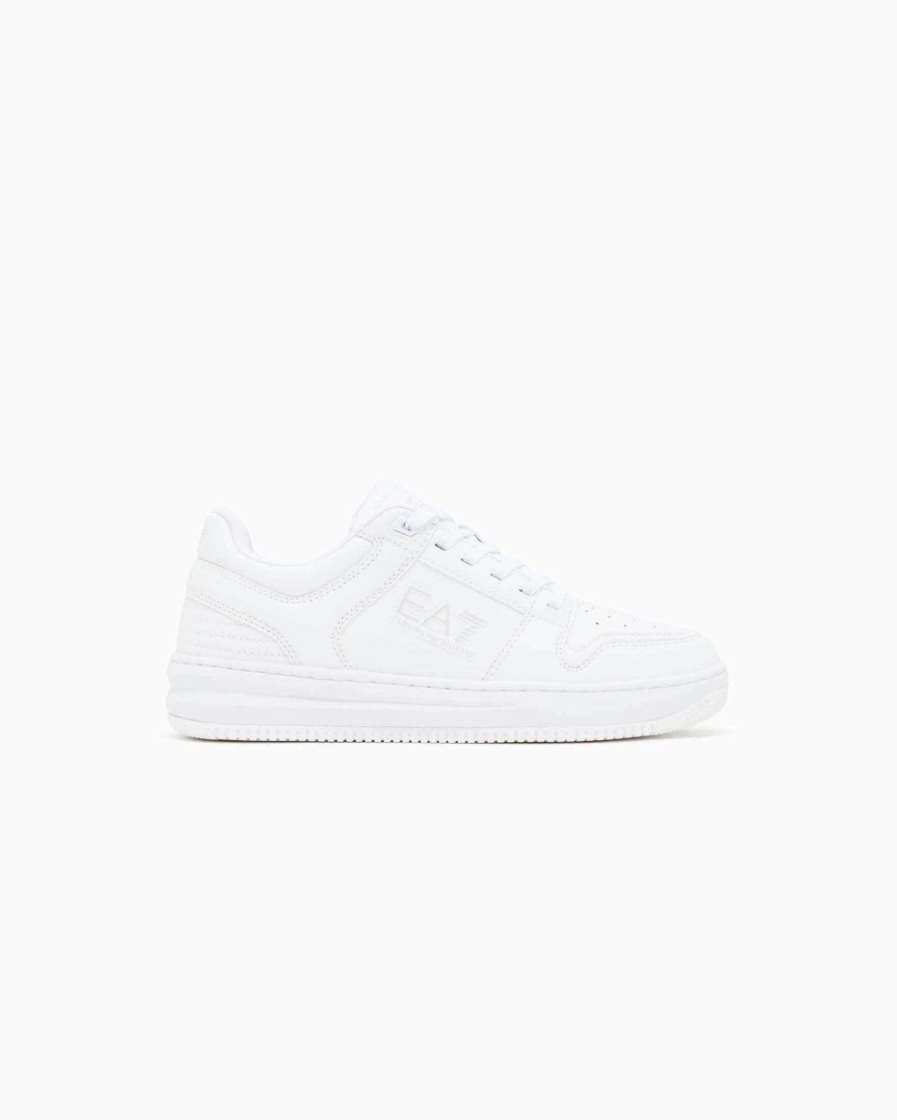 Sneakers basse bianche in similpelle con logo laterale
