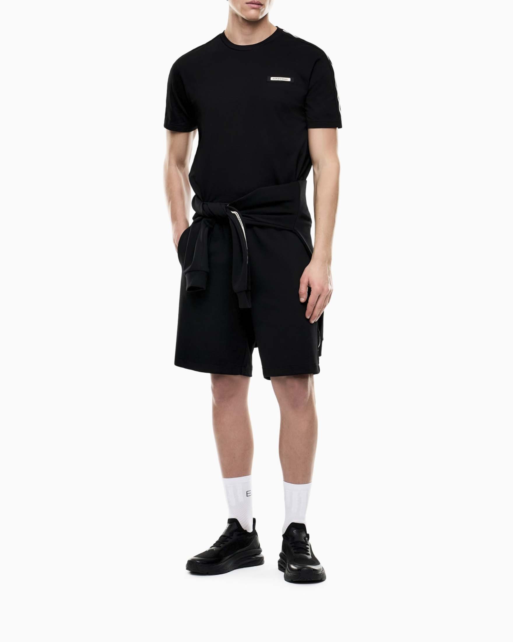 Bermuda nero in felpa di misto cotone con bande logate