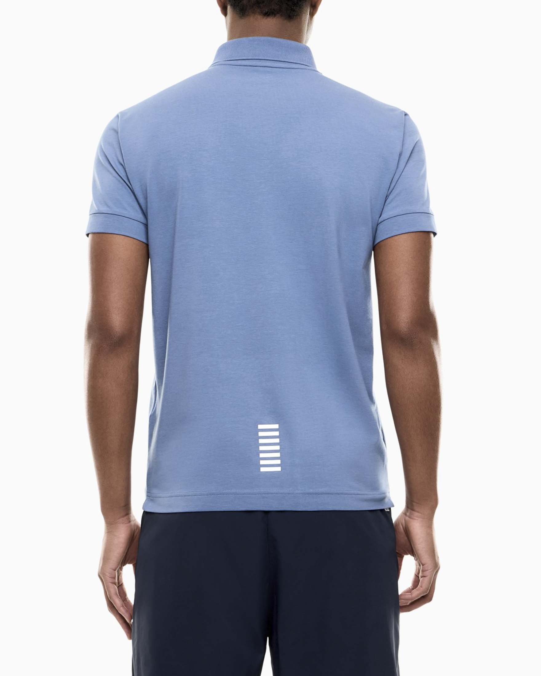 Polo mezza manica EA7 celeste in cotone elasticizzato con stampa logo image