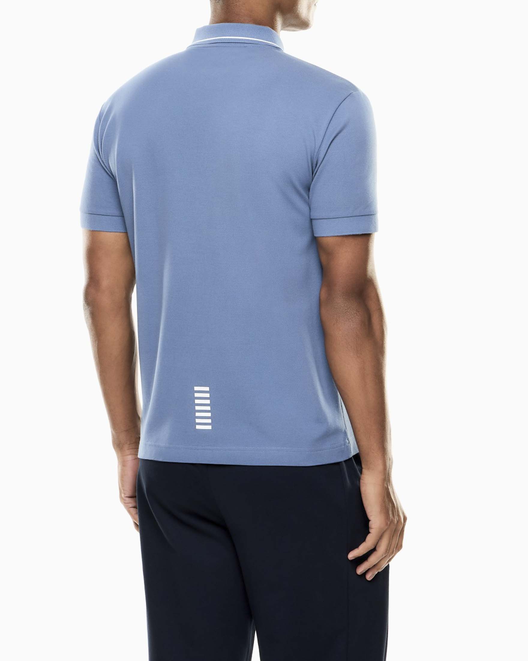 Polo EA7 celeste in piqué di cotone stretch con logo stampato image
