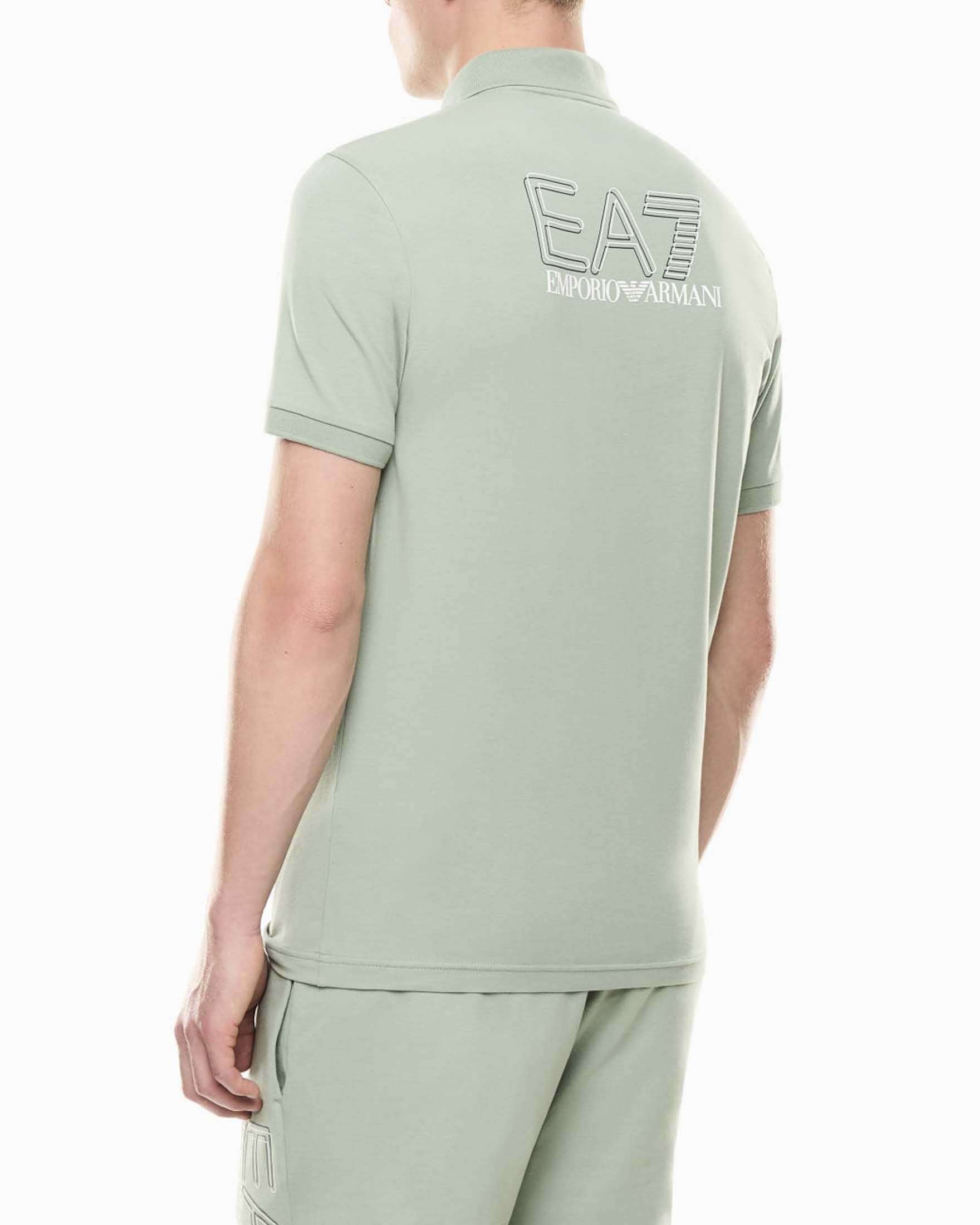Polo EA7 salvia in cotone stretch con logo ricamato sul petto image