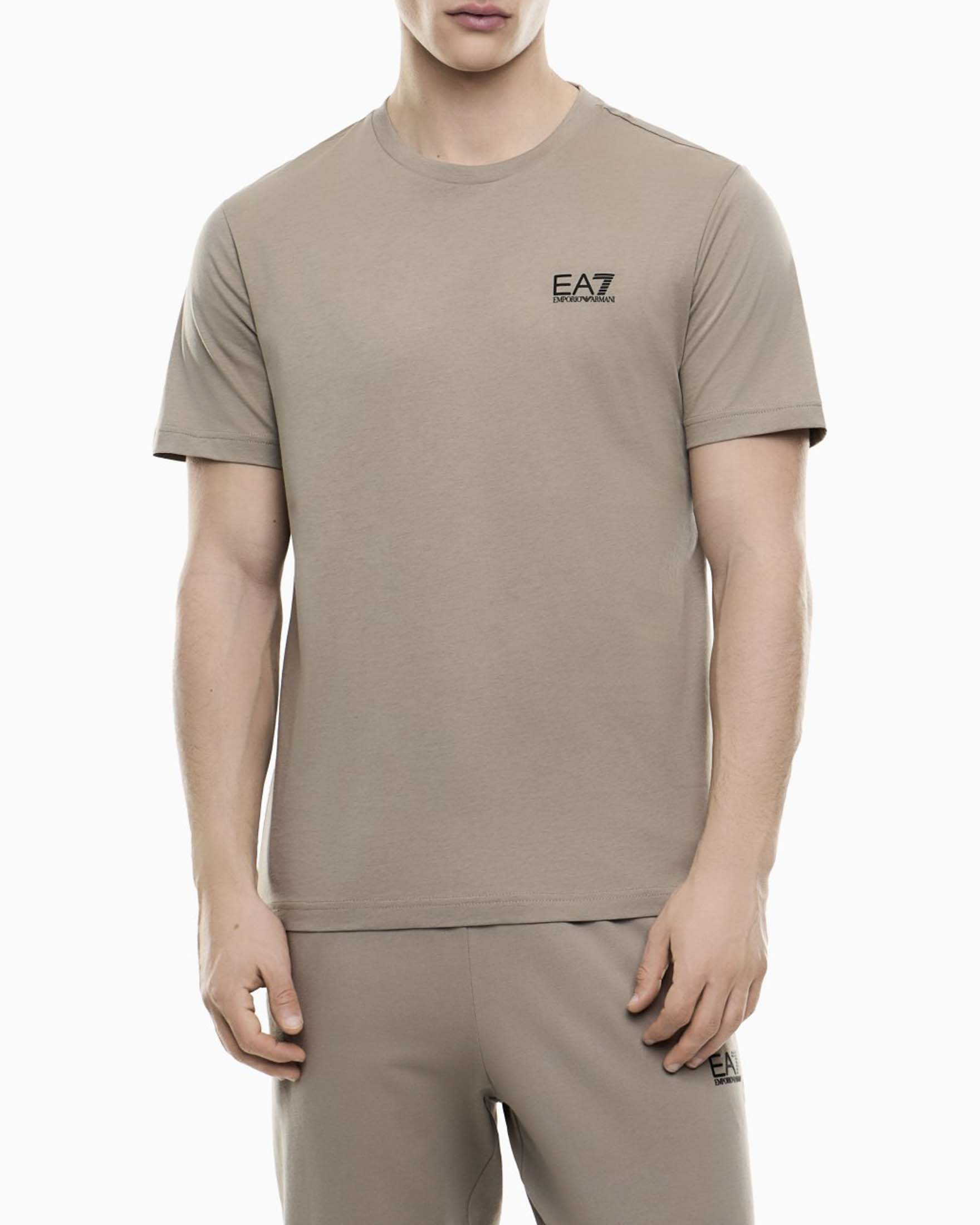 T-shirt mezza manica color sabbia in cotone con stampa logo
