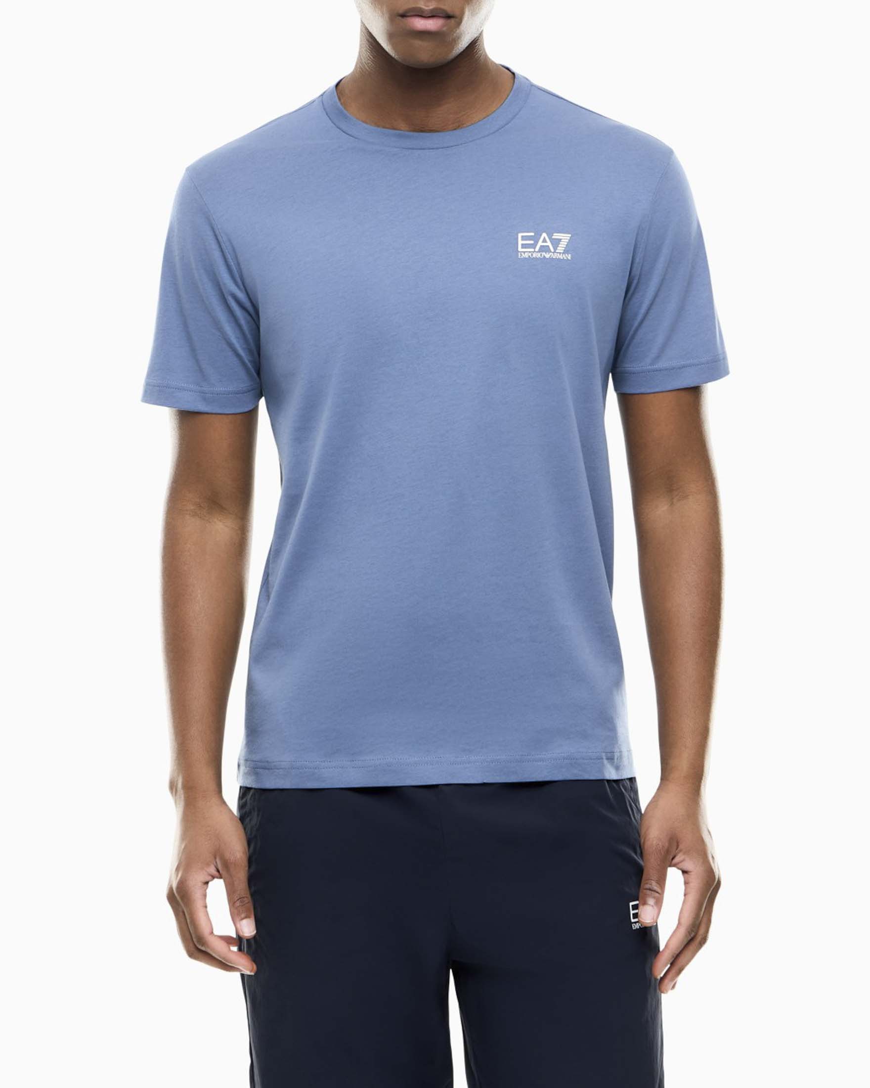 T-shirt mezza manica celeste in cotone con stampa logo