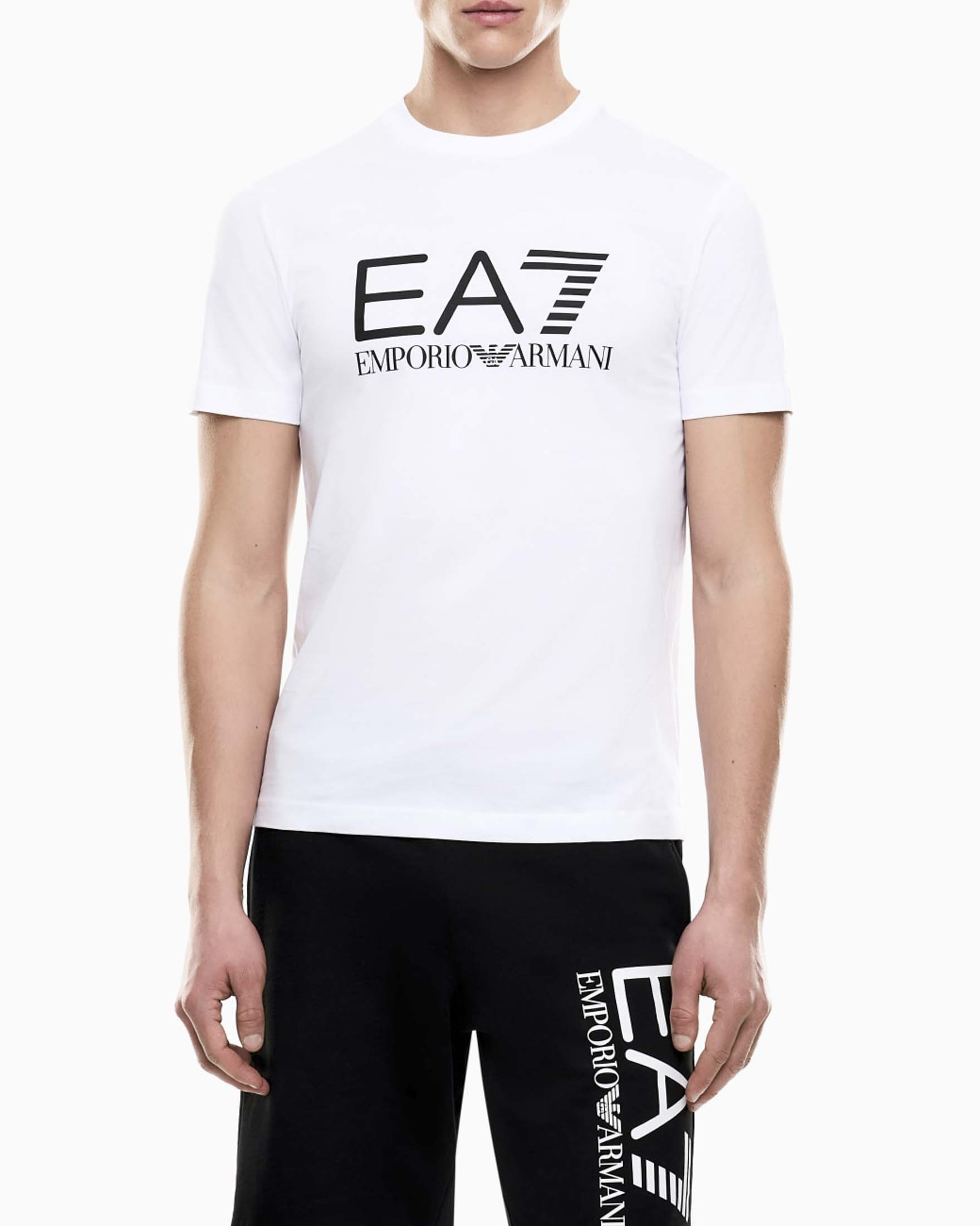 T-shirt mezza manica bianca in cotone con maxi stampa logo