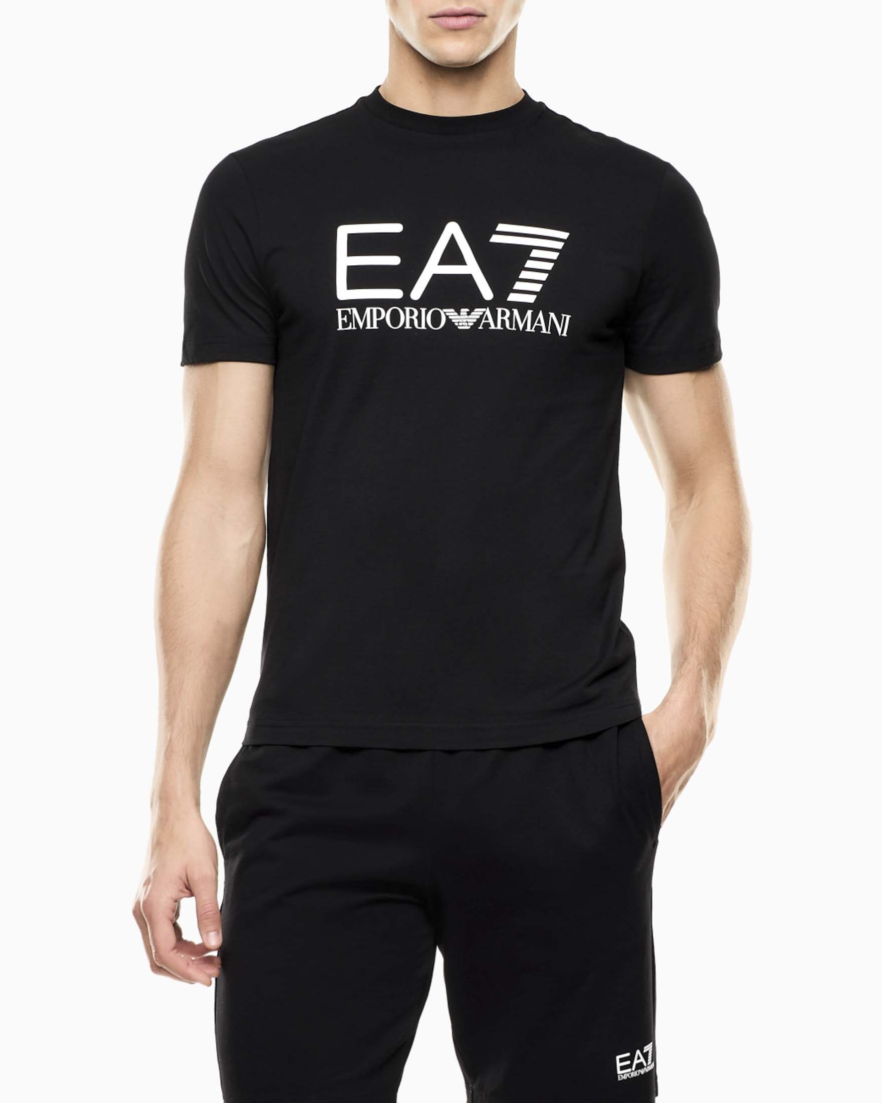 T-shirt mezza manica nera in cotone con maxi stampa logo