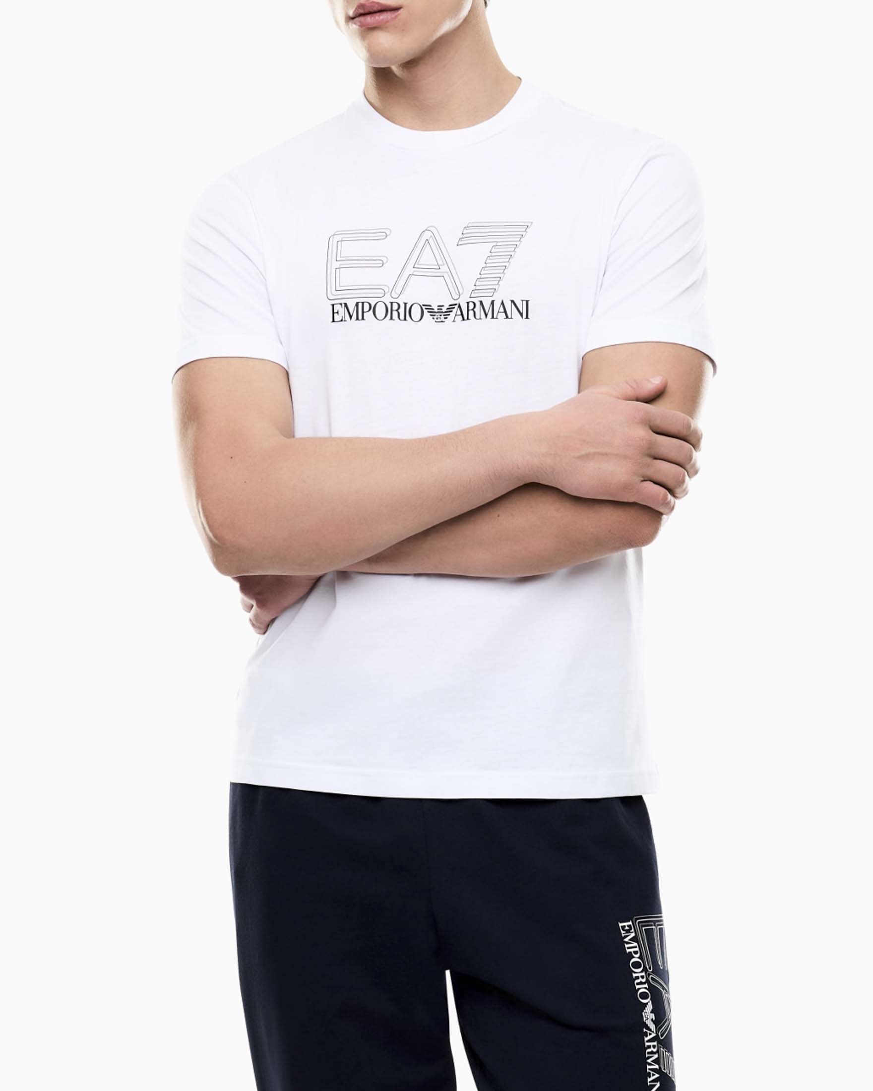 T-shirt bianca in cotone a maniche corte con stampa logo