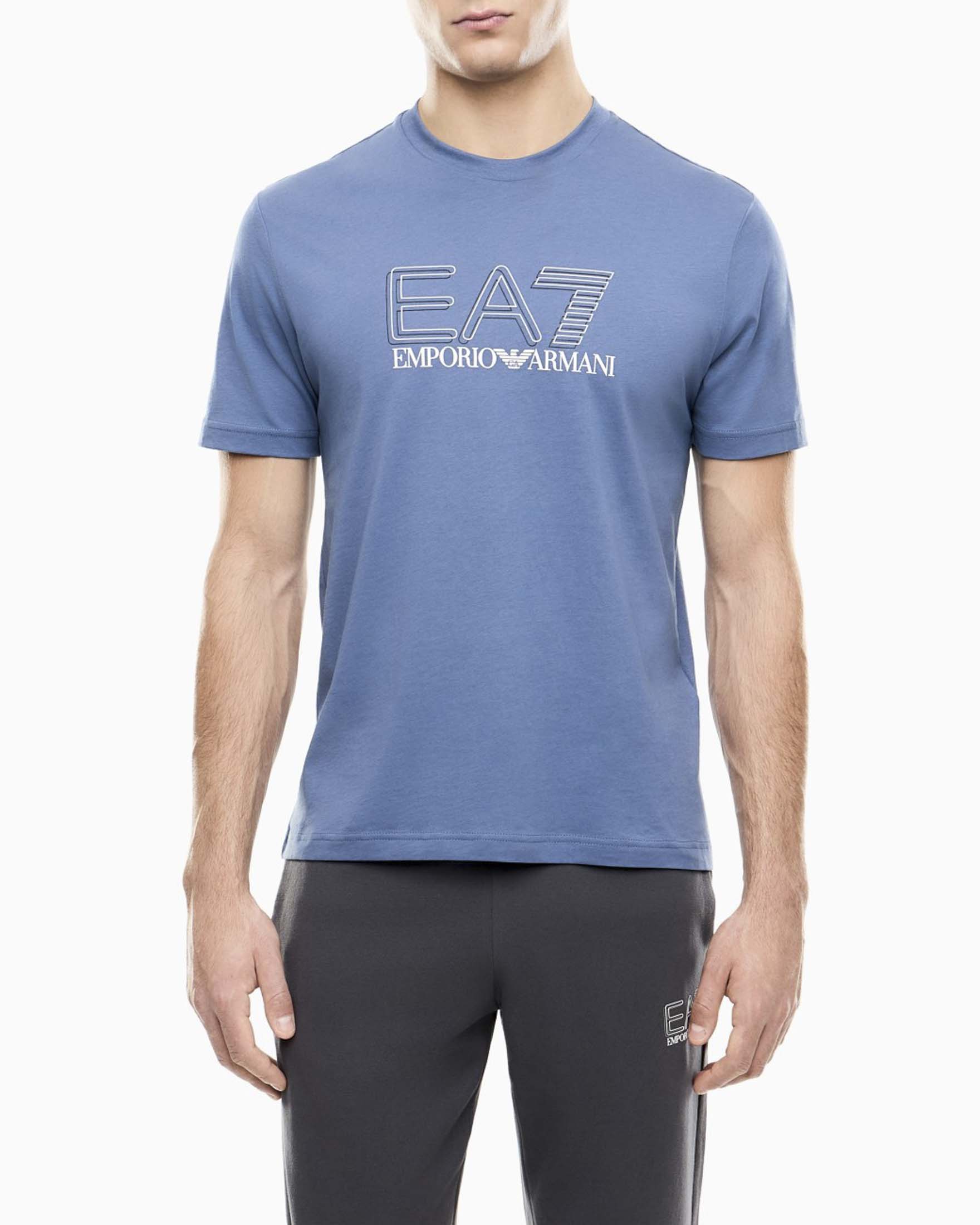 T-shirt celeste in cotone a maniche corte con stampa logo