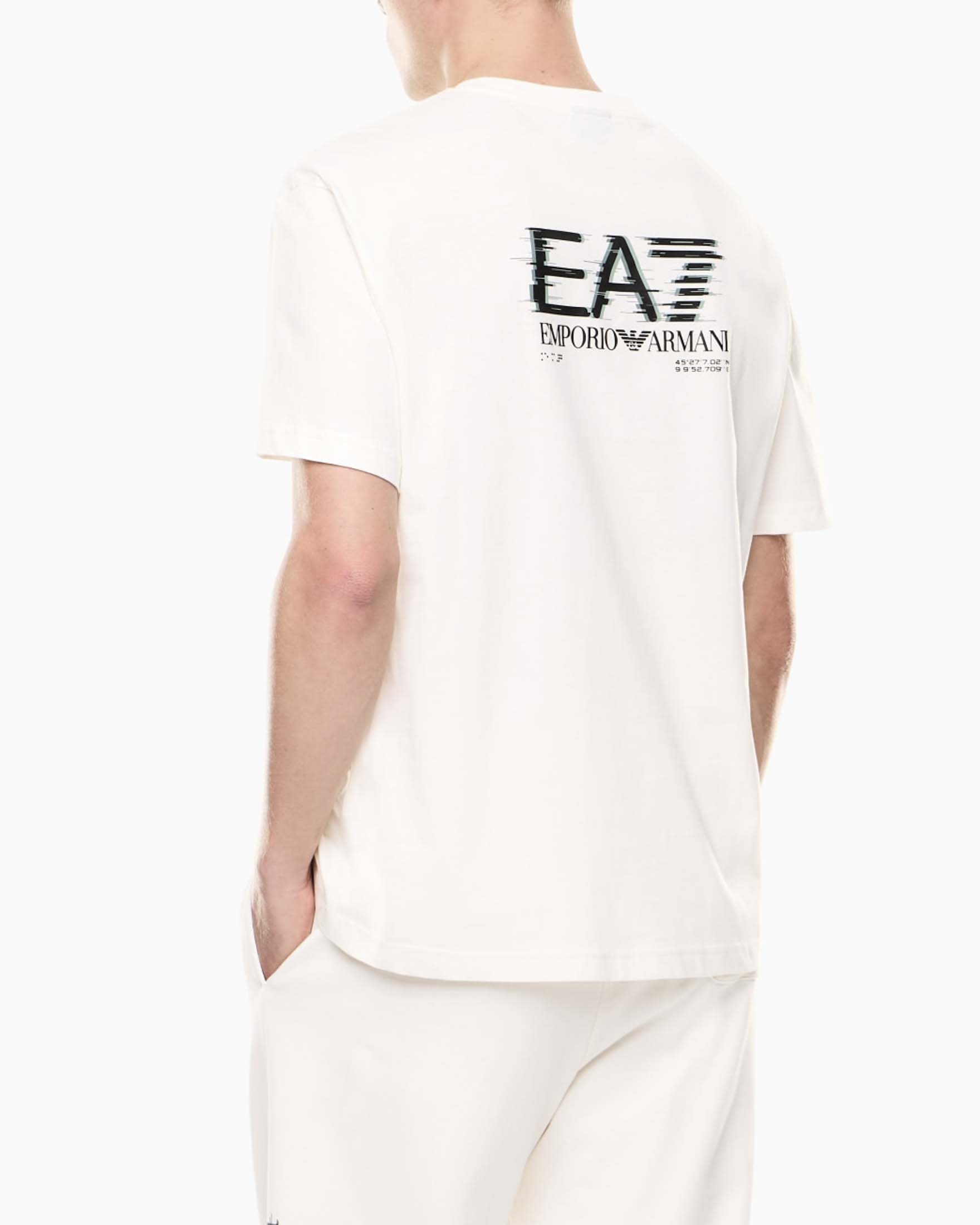 T-shirt mezza manica EA7 panna in cotone con stampa logo fronte e retro image