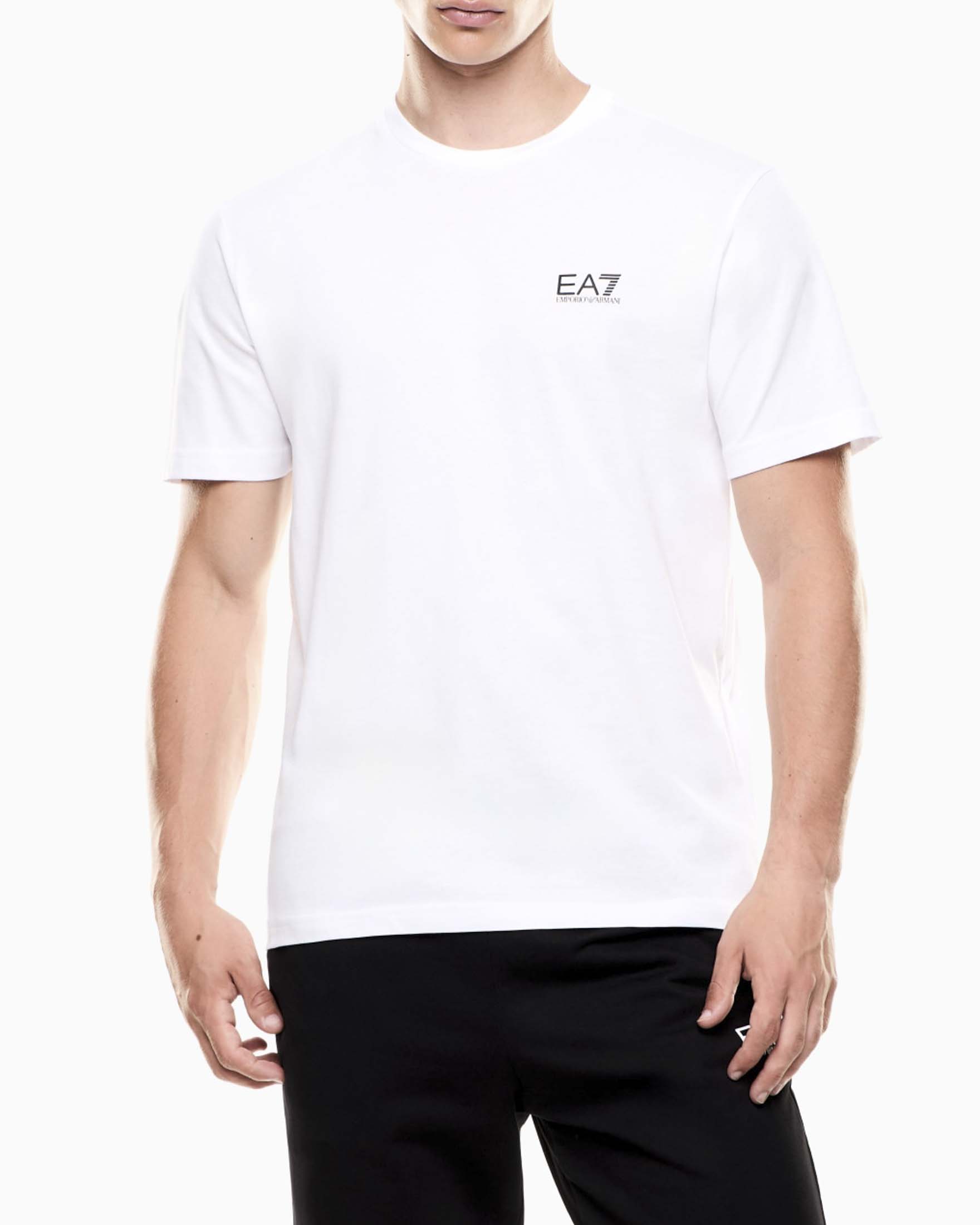 T-shirt mezza manica EA7 bianca in cotone con stampa logo a contrasto