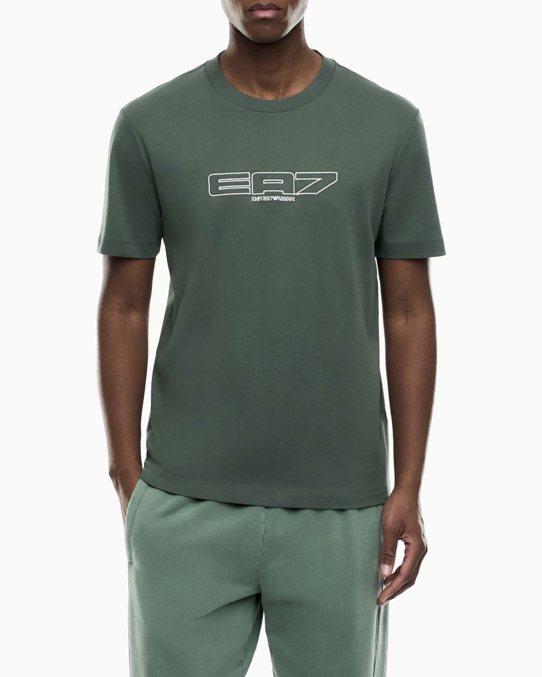 T-shirt mezza manica EA7 verde in cotone con stampa logo