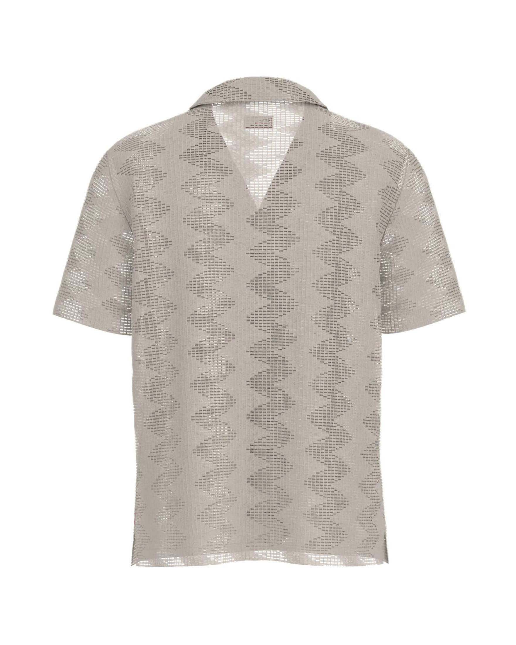 Camicia mezza manica Guess beige in cotone con lavorazione traforata a zigzag image