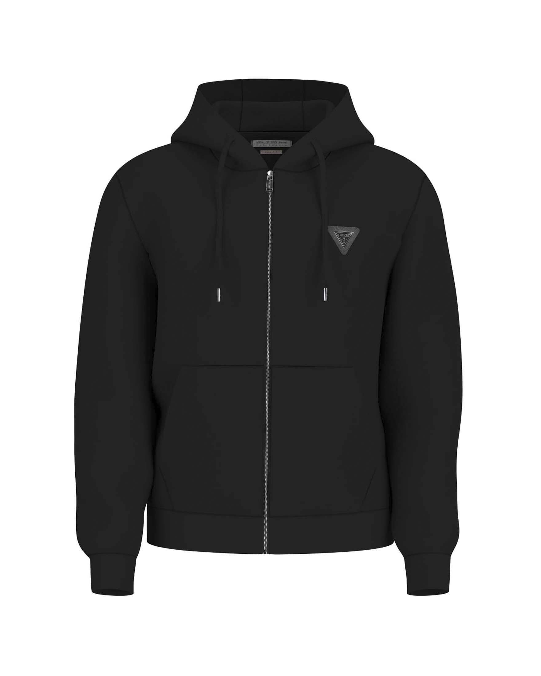 Felpa Guess nera con cappuccio e zip in misto cotone