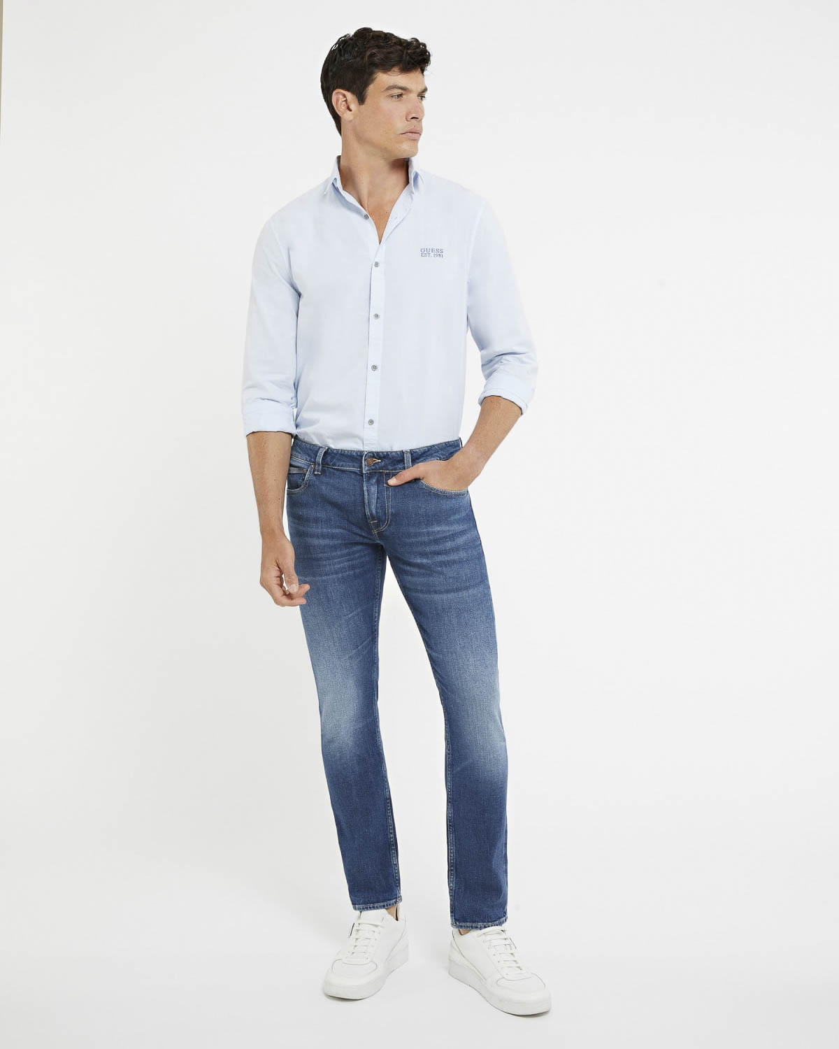Jeans slim Guess blu lavaggio medio in cotone stretch