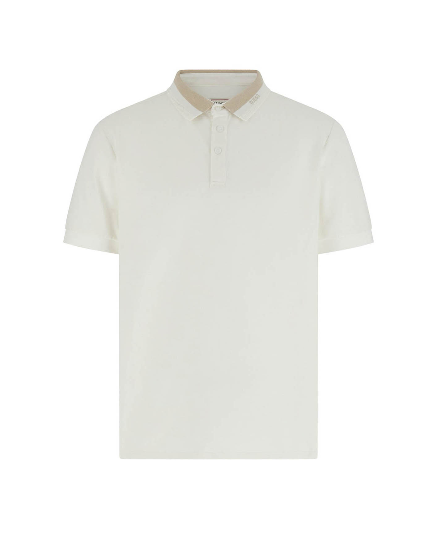 Polo Guess panna in misto cotone stretch con bordino e logo ricamato sul colletto