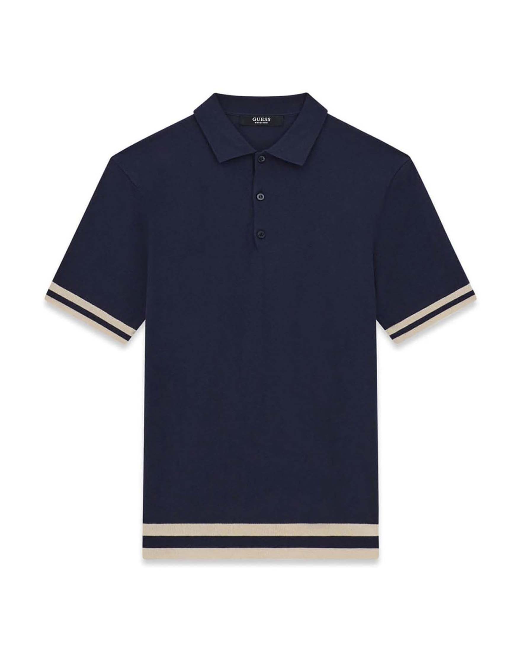 Polo mezza manica Guess blu in misto lyocell con bordini a contrasto