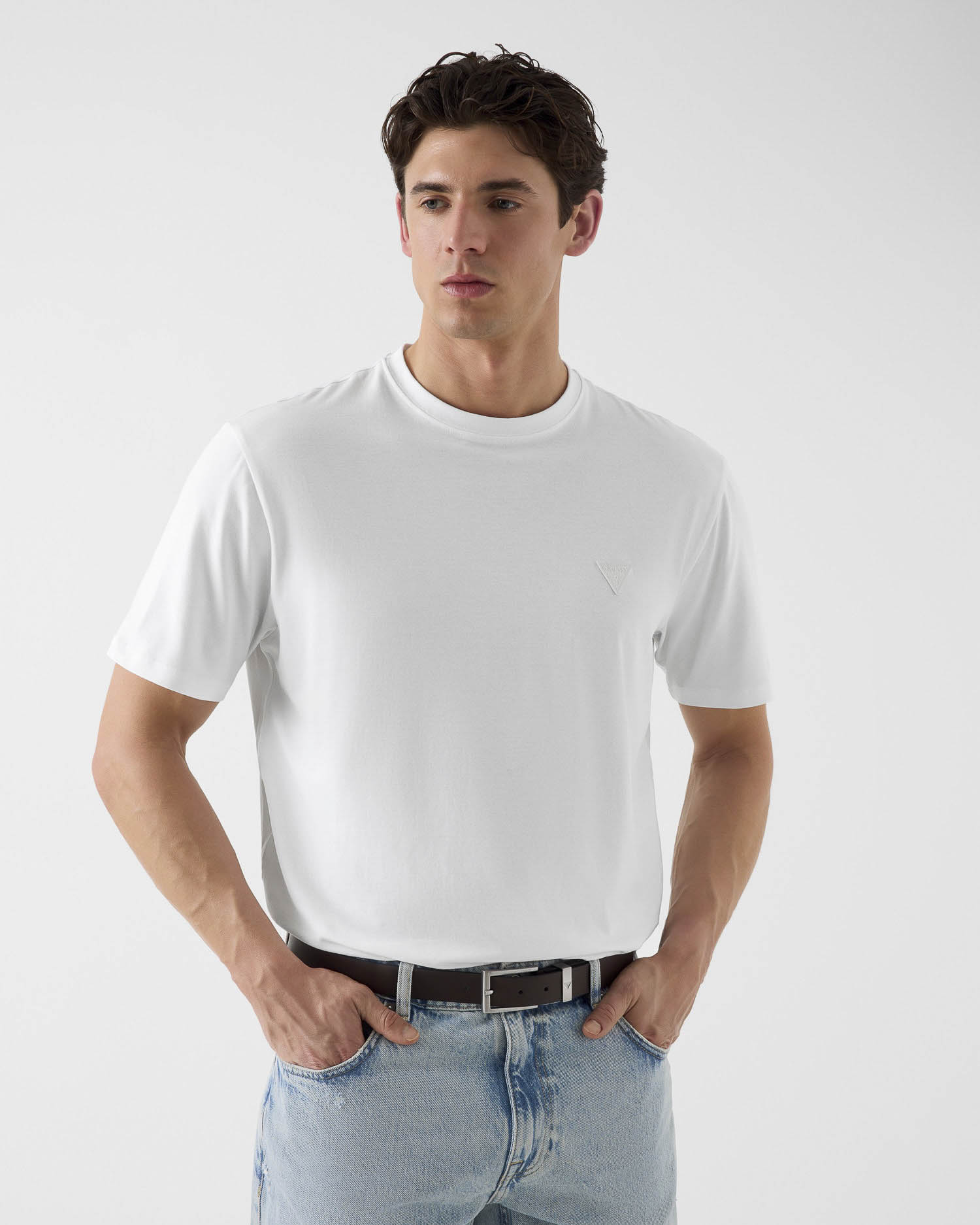T-shirt mezza manica bianca in misto cotone e modal stretch