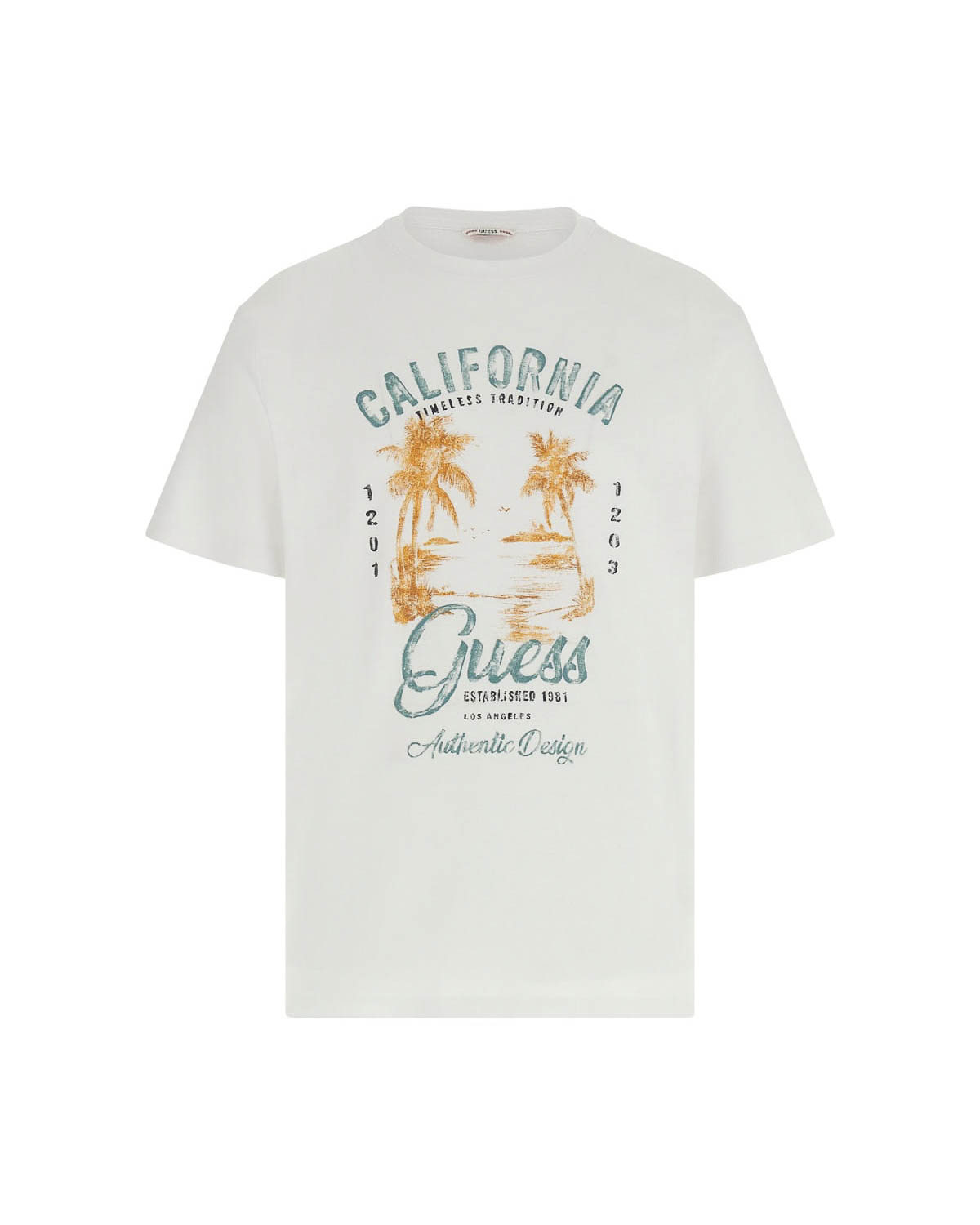 T-shirt mezza manica bianca in cotone fiammato con stampa logo grafica