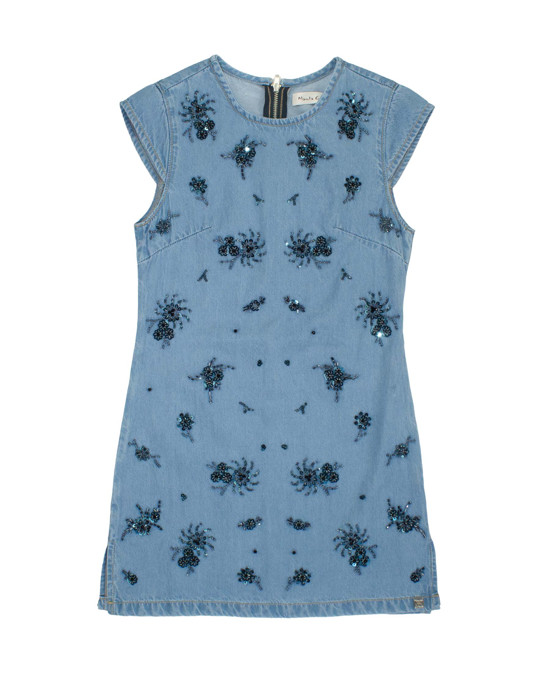 Abito in tessuto denim chambray Manila Grace con perline nere image